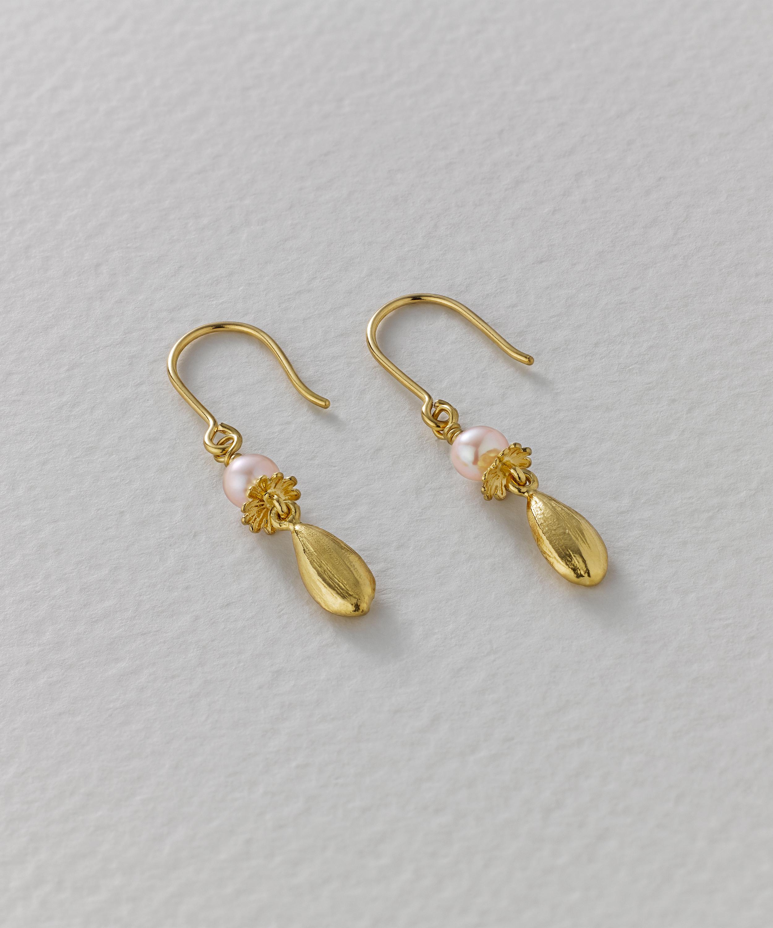 Alex Monroe - 22ct Gold-Plated Pink Pearl Hook Earrings image number 2