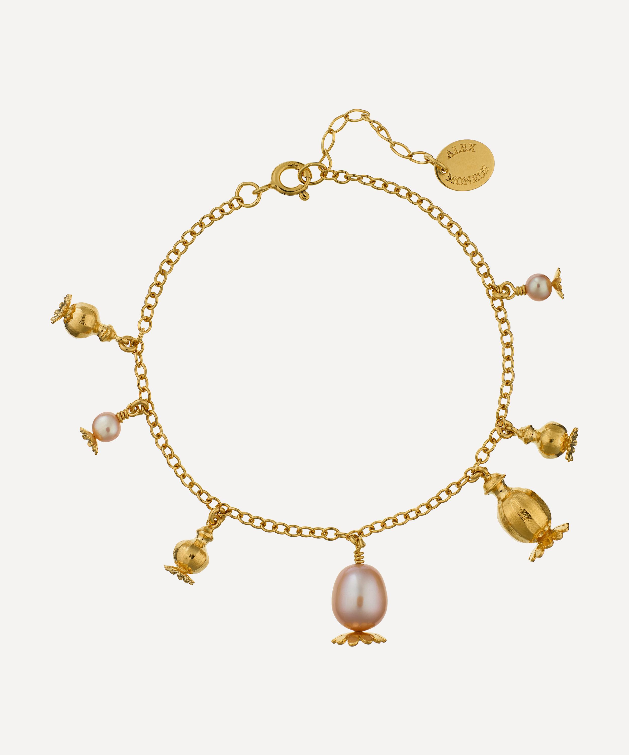 Alex Monroe - 22ct Gold-Plated Scattered Poppy Head Charm Bracelet image number 0