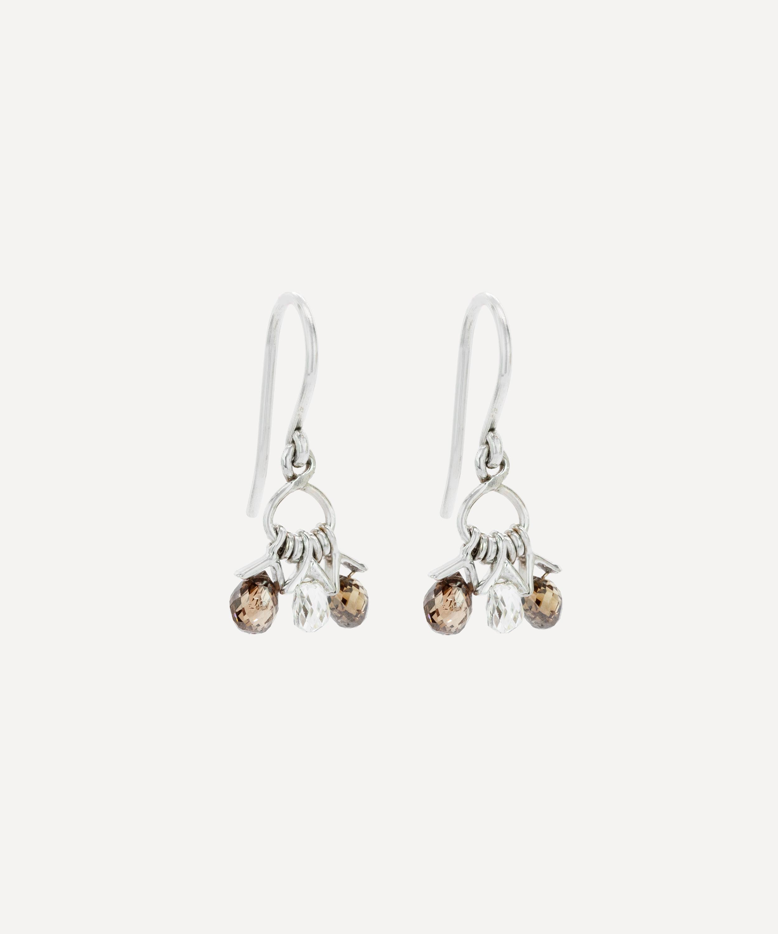 Kojis - 18ct White Gold Brown and White Diamond Briolette Earrings