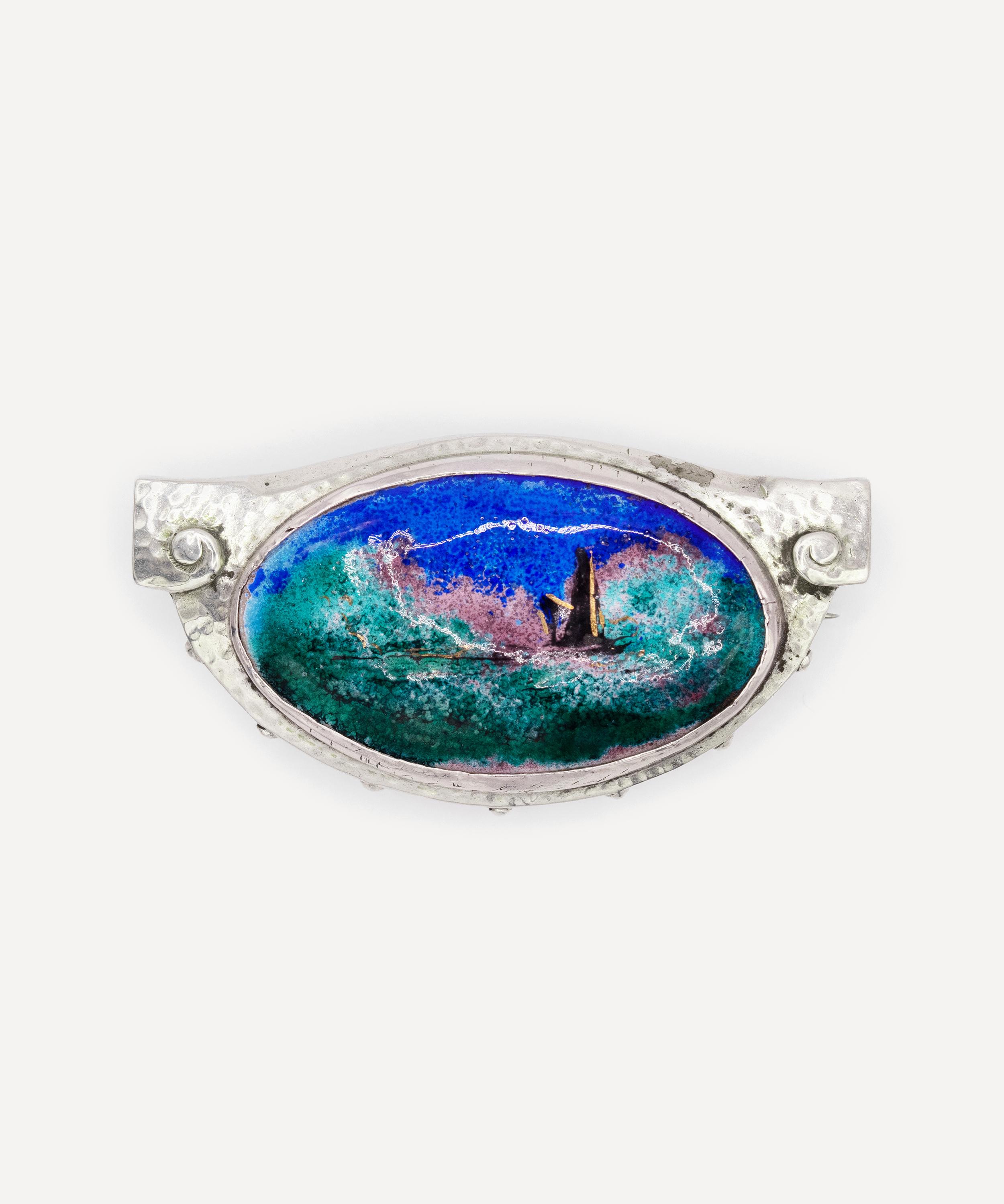 Kojis - Silver Antique Enamel Landscape Brooch image number 0