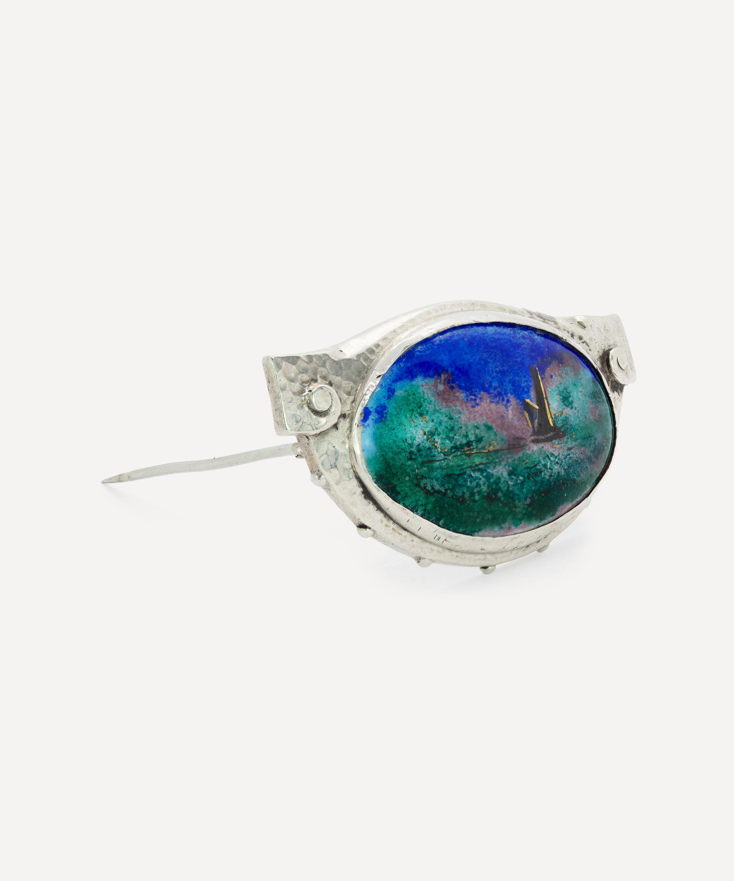 Kojis - Silver Antique Enamel Landscape Brooch image number 1