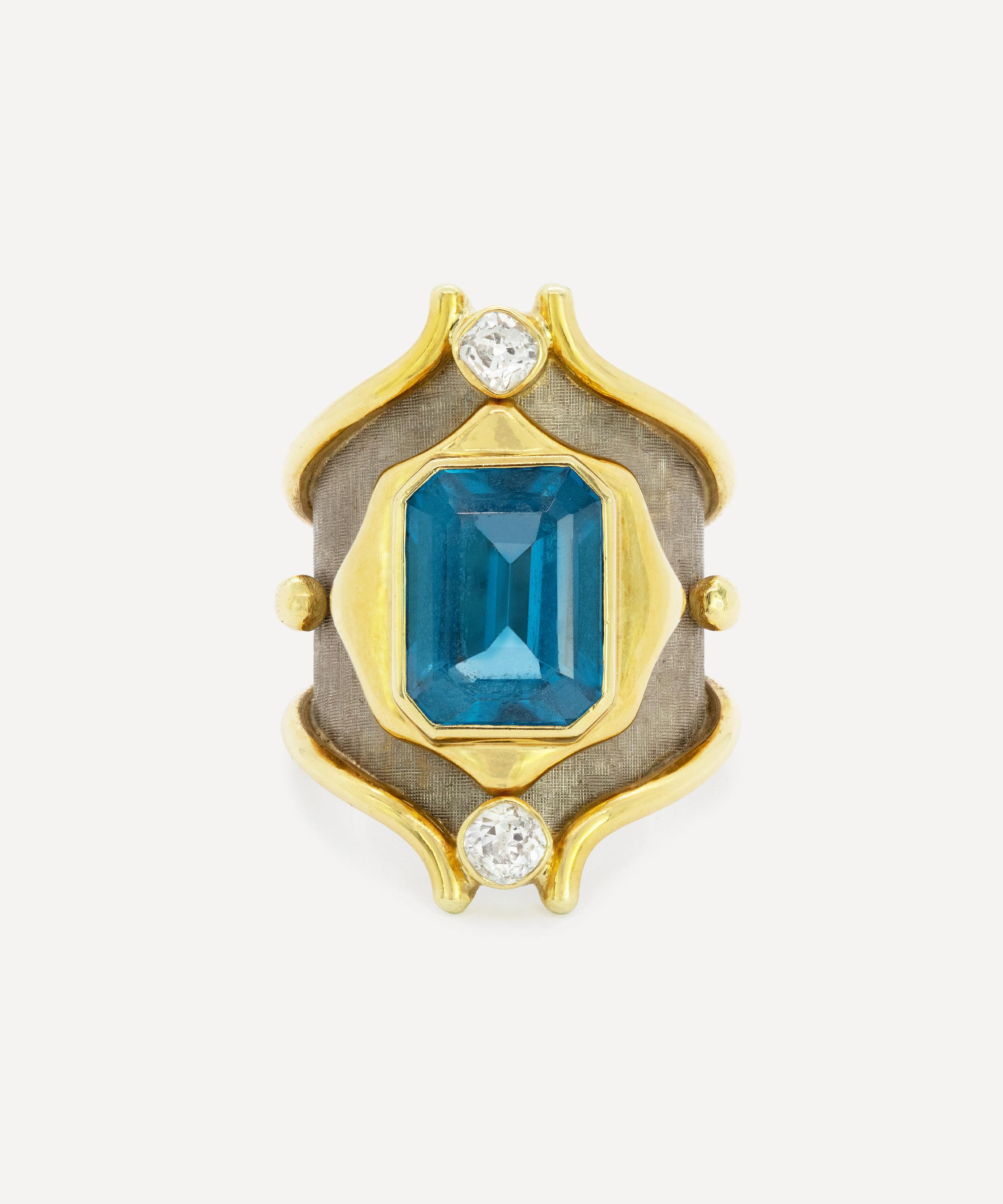 Kojis - 18ct Gold Blue Topaz and Diamond Cuff Ring image number 0