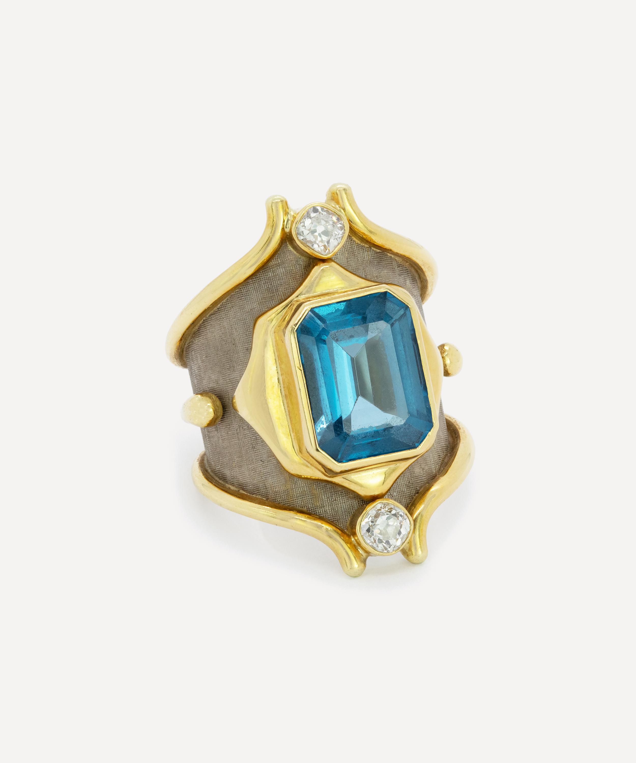Kojis - 18ct Gold Blue Topaz and Diamond Cuff Ring image number 1