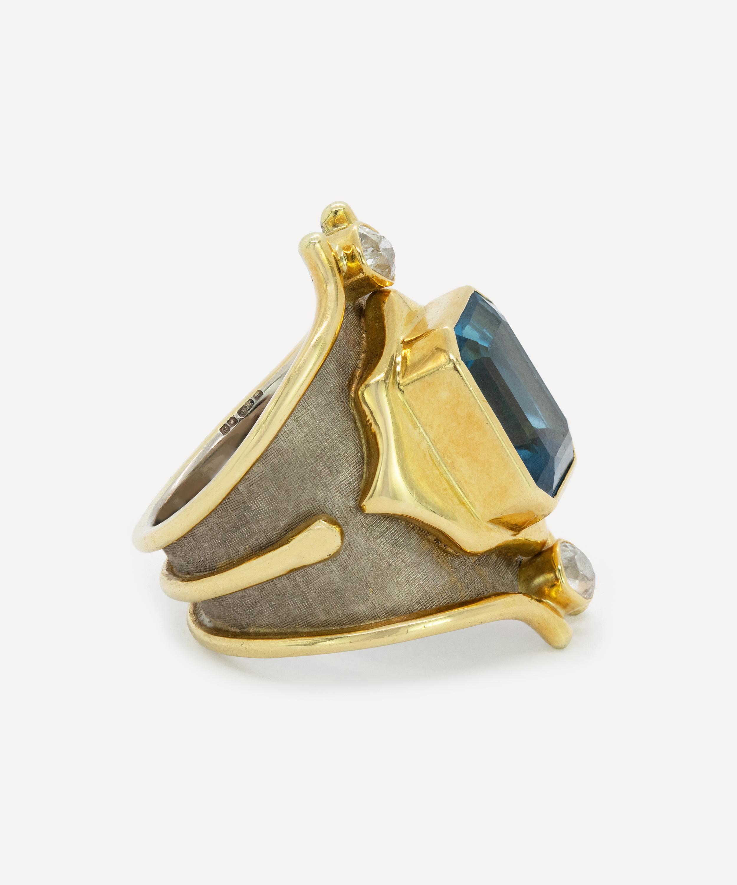 Kojis - 18ct Gold Blue Topaz and Diamond Cuff Ring image number 2