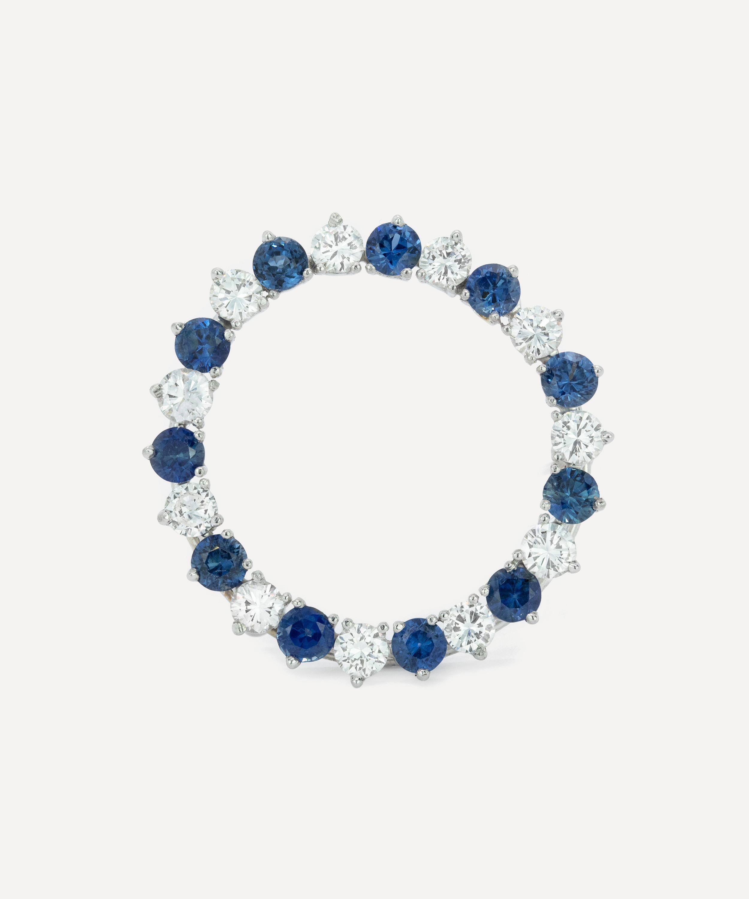 Kojis - Platinum Sapphire and Diamond Circle Brooch image number 0