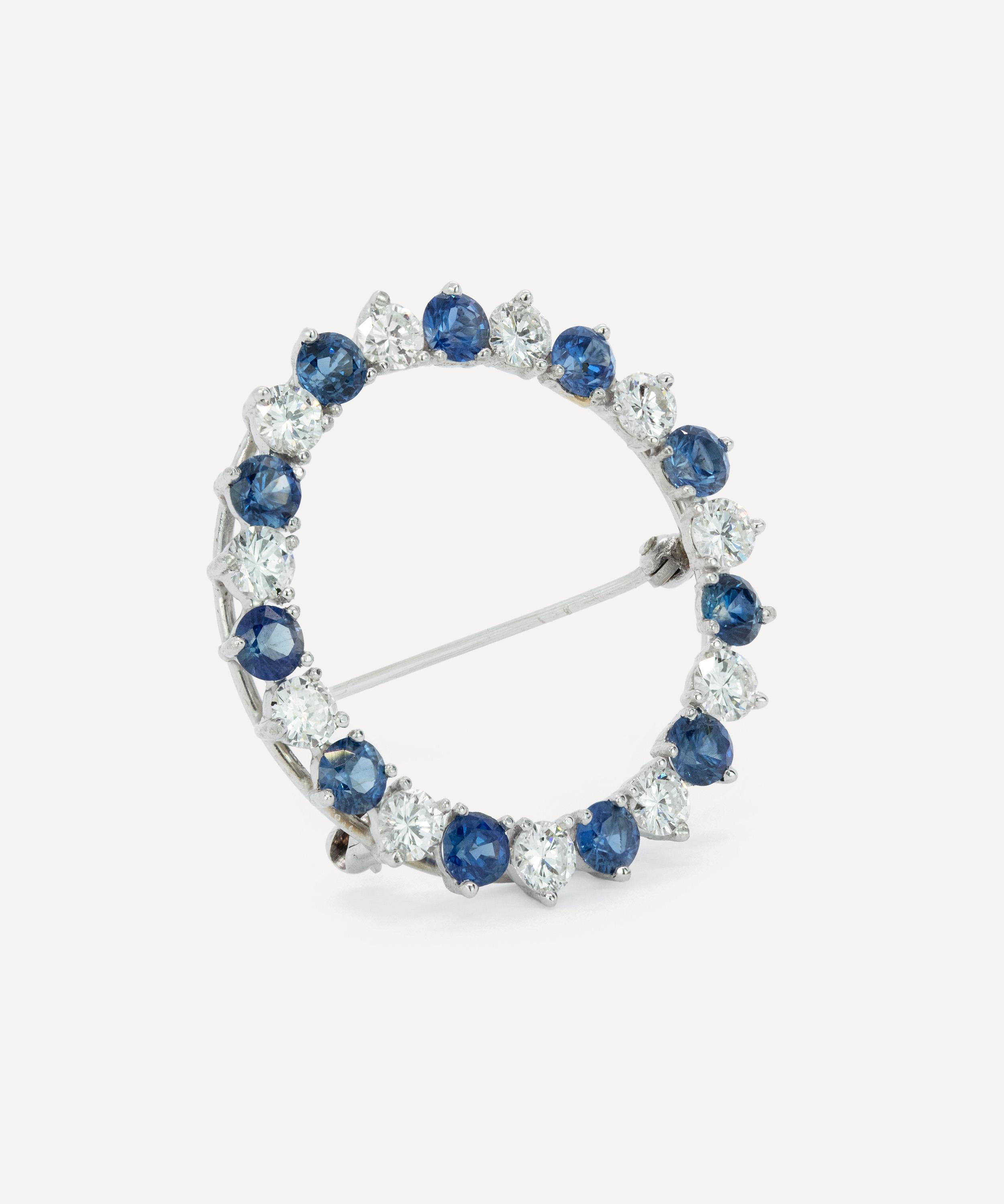 Kojis - Platinum Sapphire and Diamond Circle Brooch image number 1