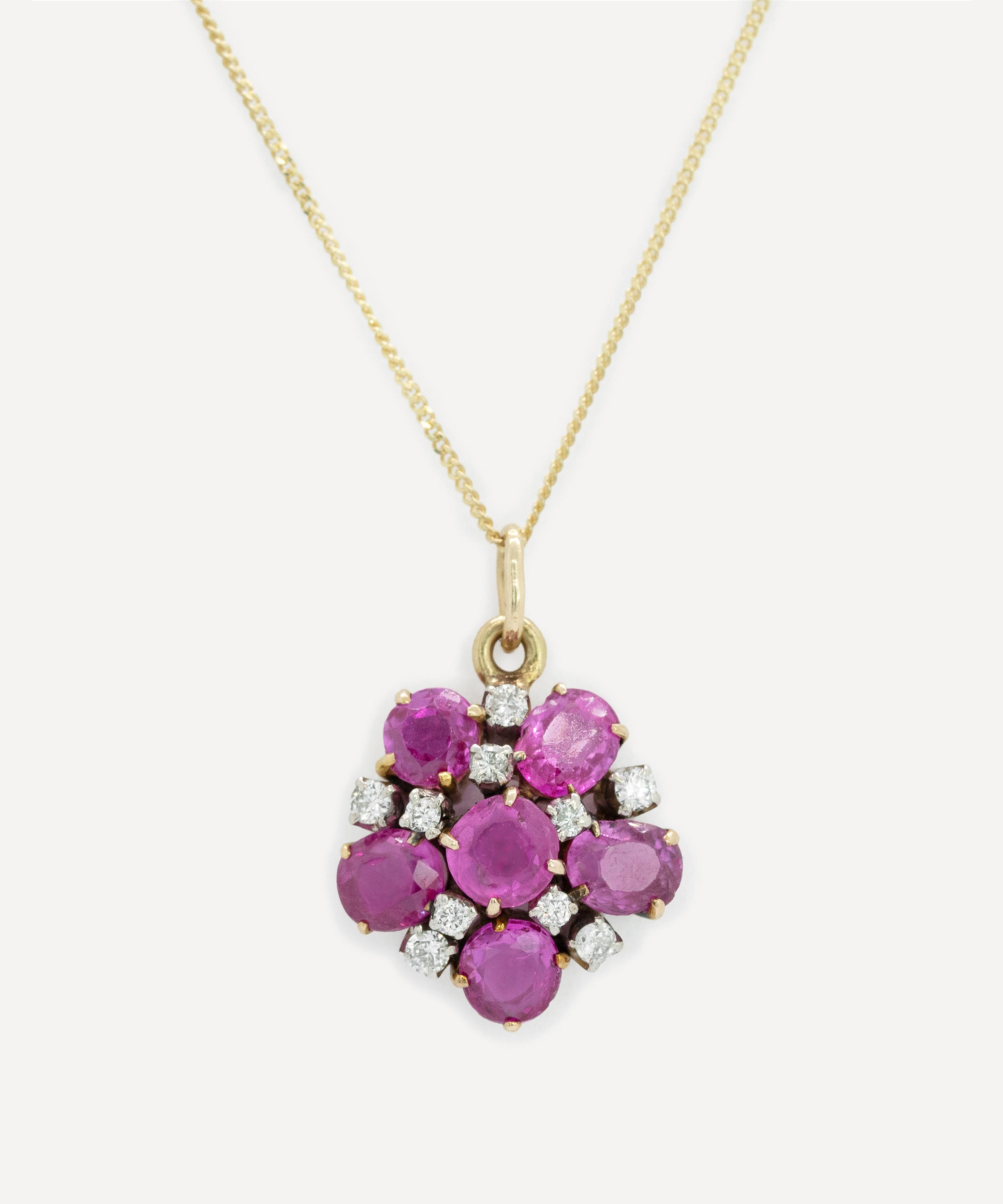 Kojis - 18ct Gold Pink Sapphire and Diamond Flower Pendant Necklace image number 0