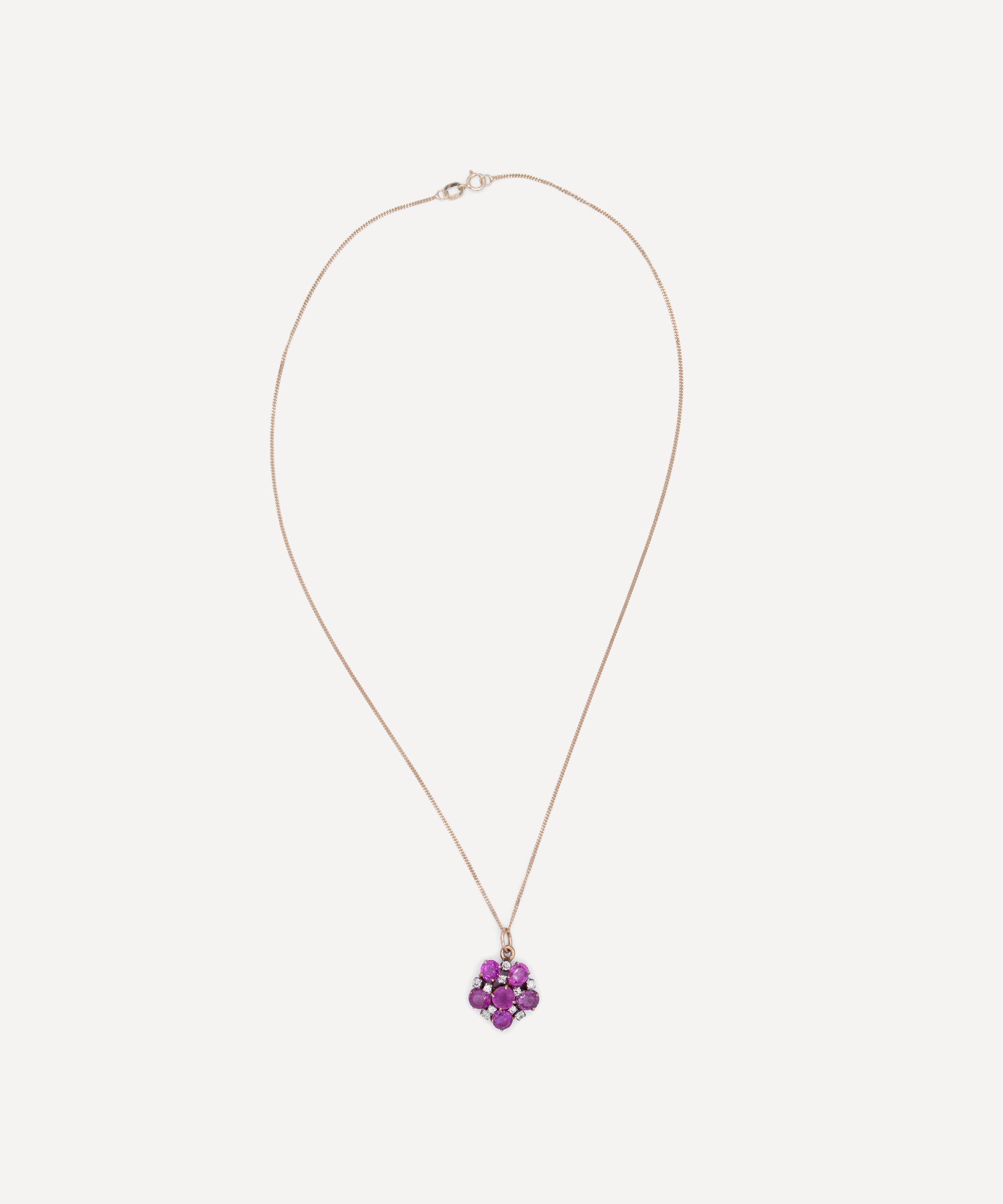 Kojis - 18ct Gold Pink Sapphire and Diamond Flower Pendant Necklace image number 1