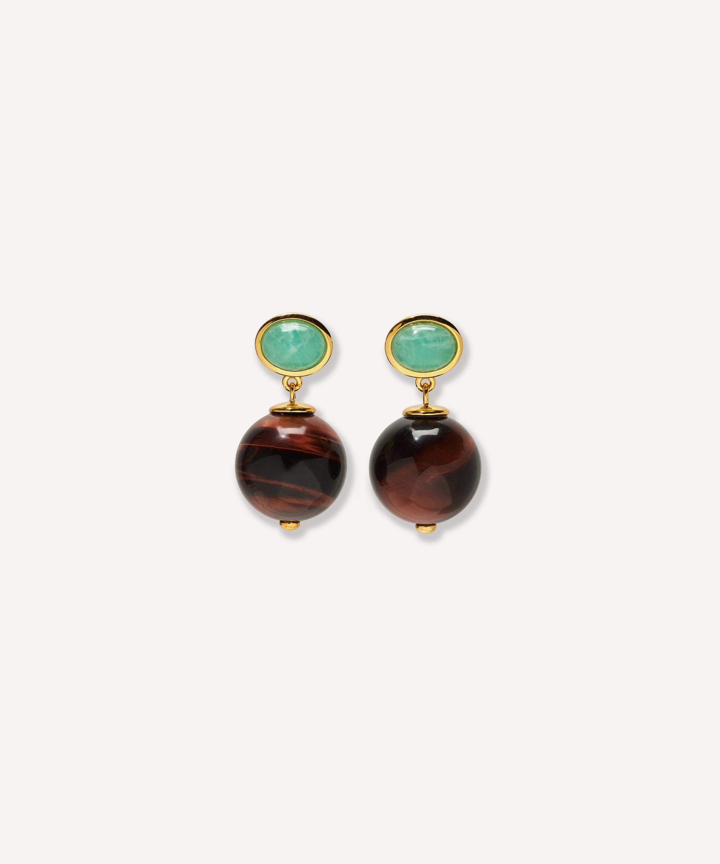 Lizzie Fortunato - 24ct Gold-Plated Umbria Earrings in Tiger's Eye