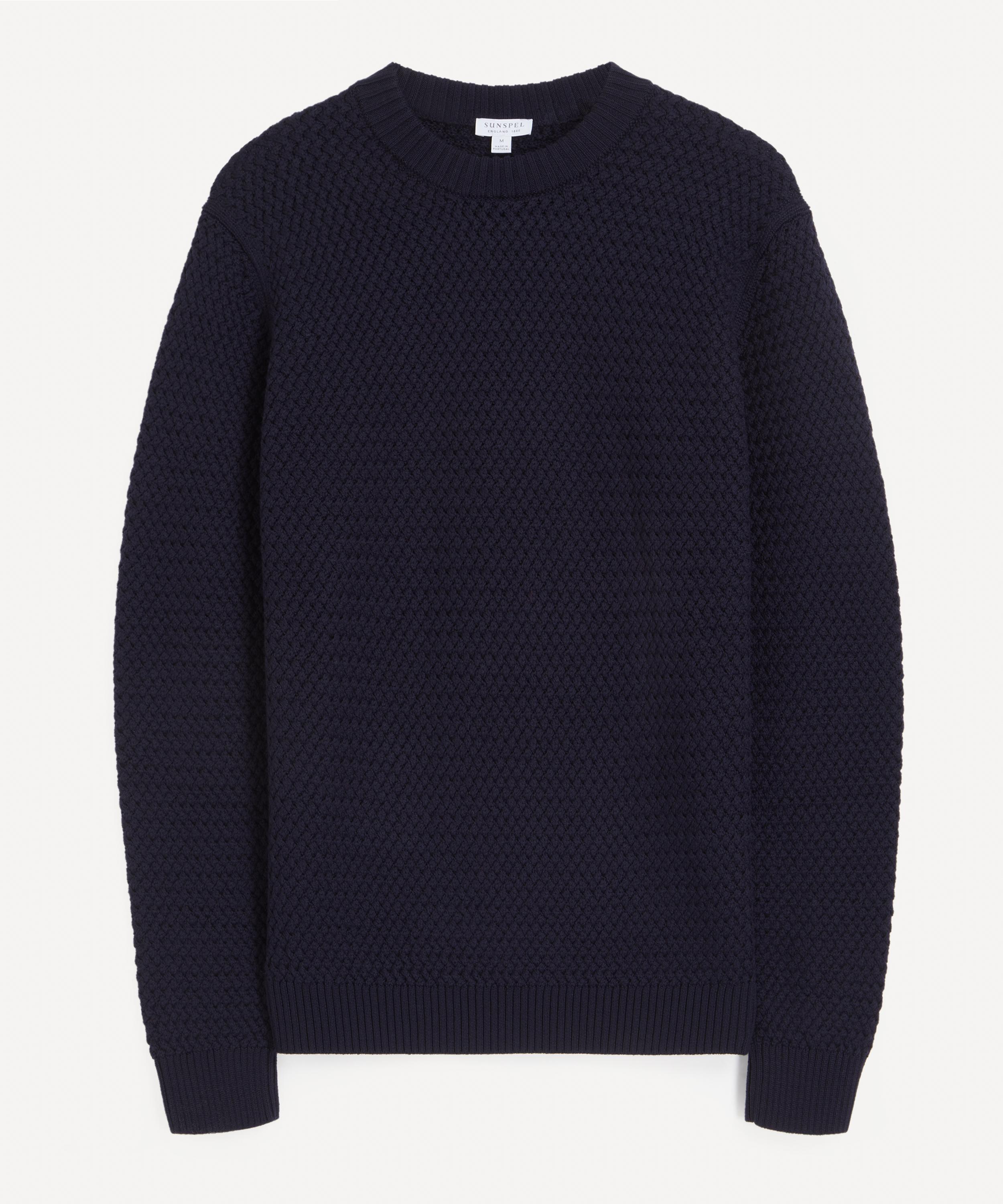 Sunspel - Navy Merino Wool Basketweave Jumper image number 0