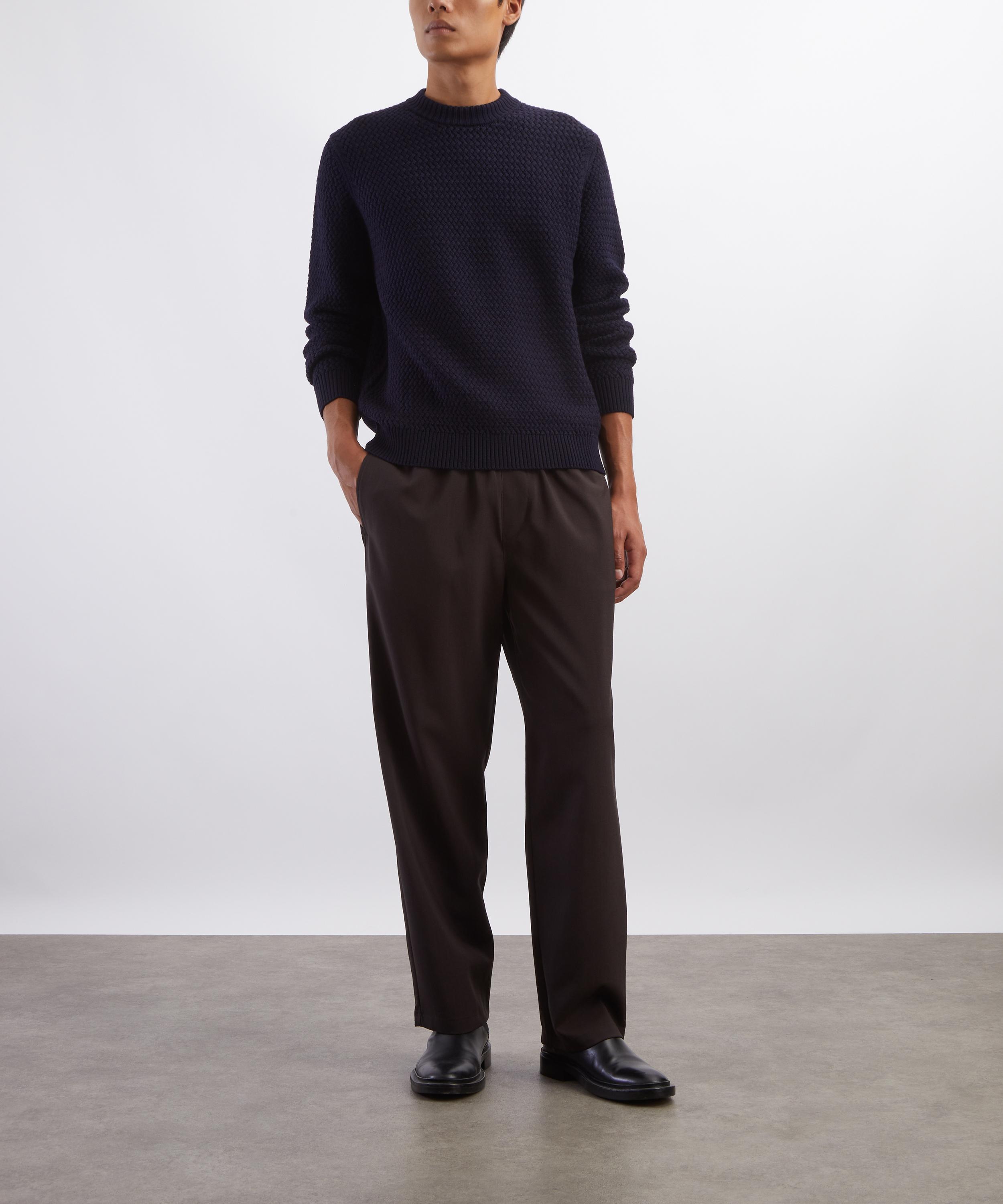 Sunspel - Navy Merino Wool Basketweave Jumper image number 1