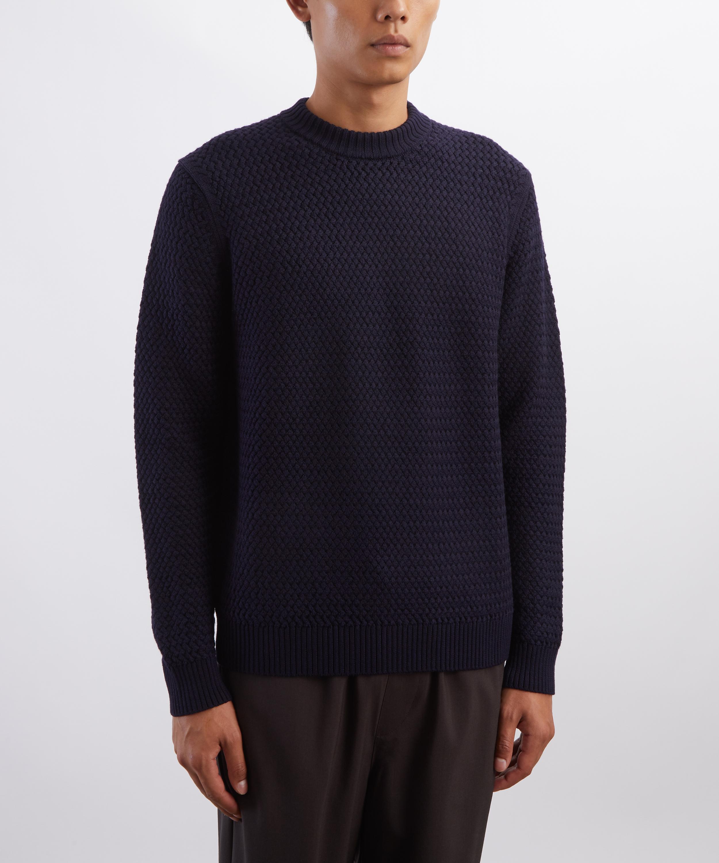 Sunspel - Navy Merino Wool Basketweave Jumper image number 2