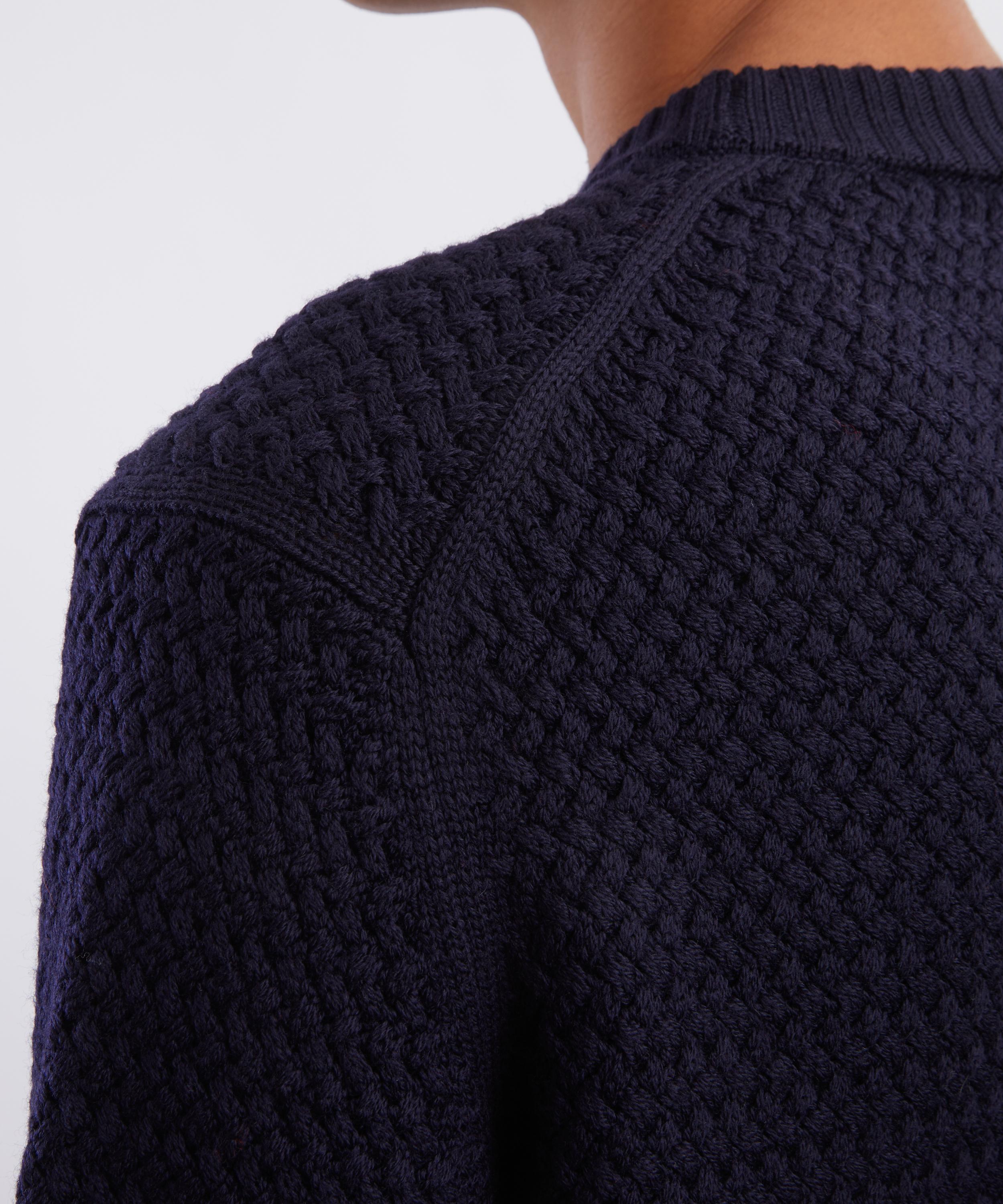 Sunspel - Navy Merino Wool Basketweave Jumper image number 4