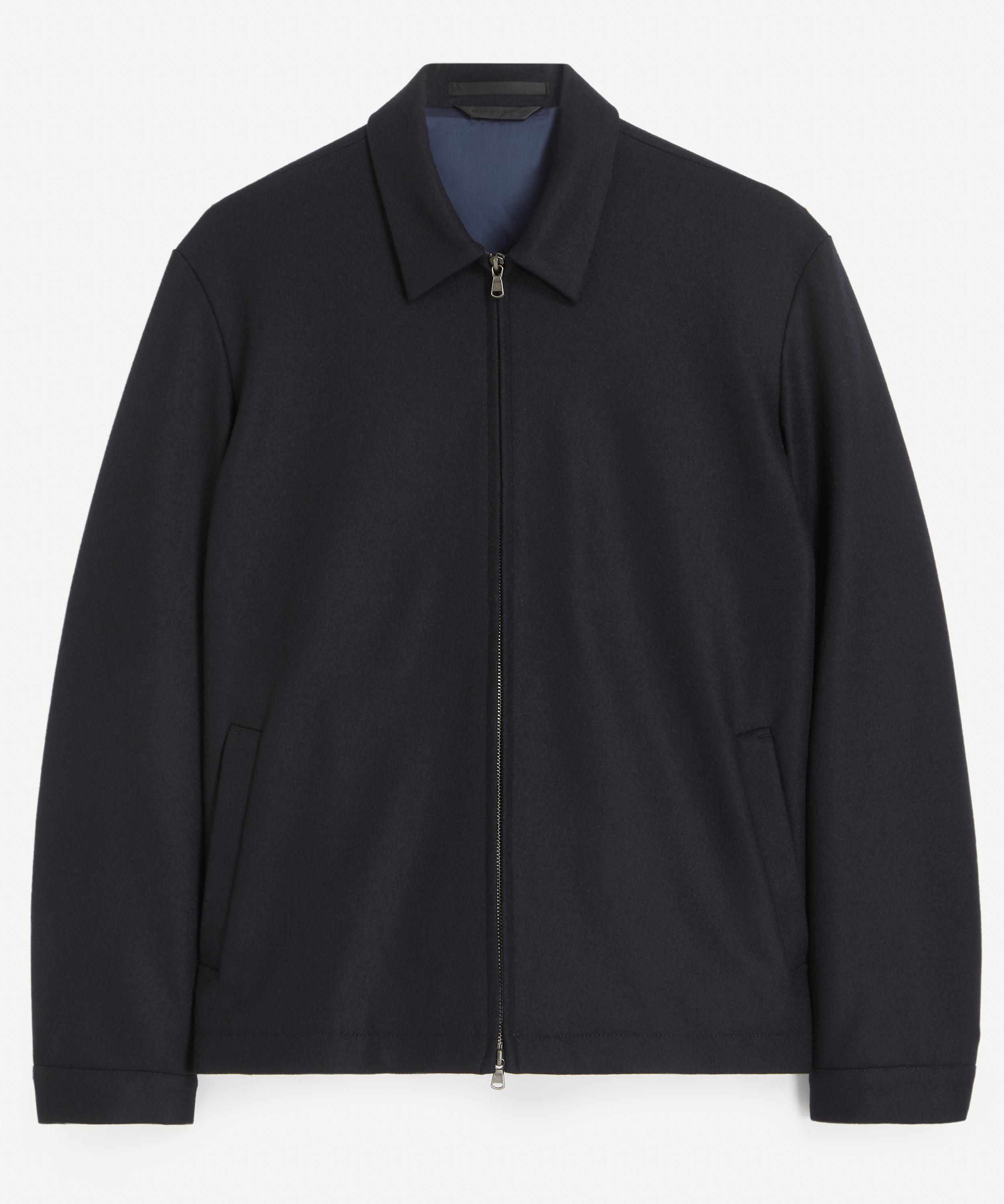 Sunspel - Navy Boiled Wool Harrington Jacket image number 0