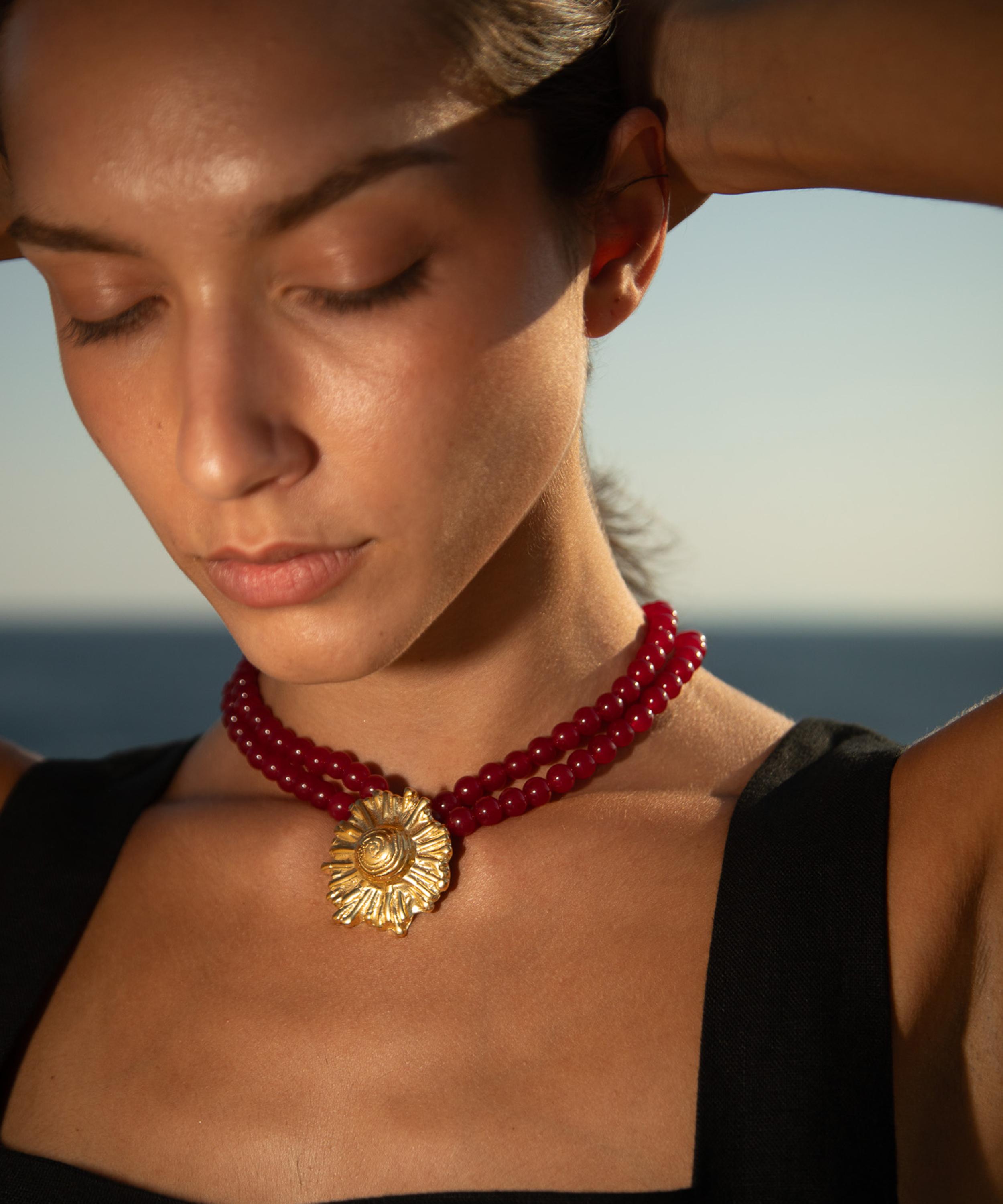 YSSO - 18ct-24ct Gold Plated Red Jade Sun Necklace image number 1