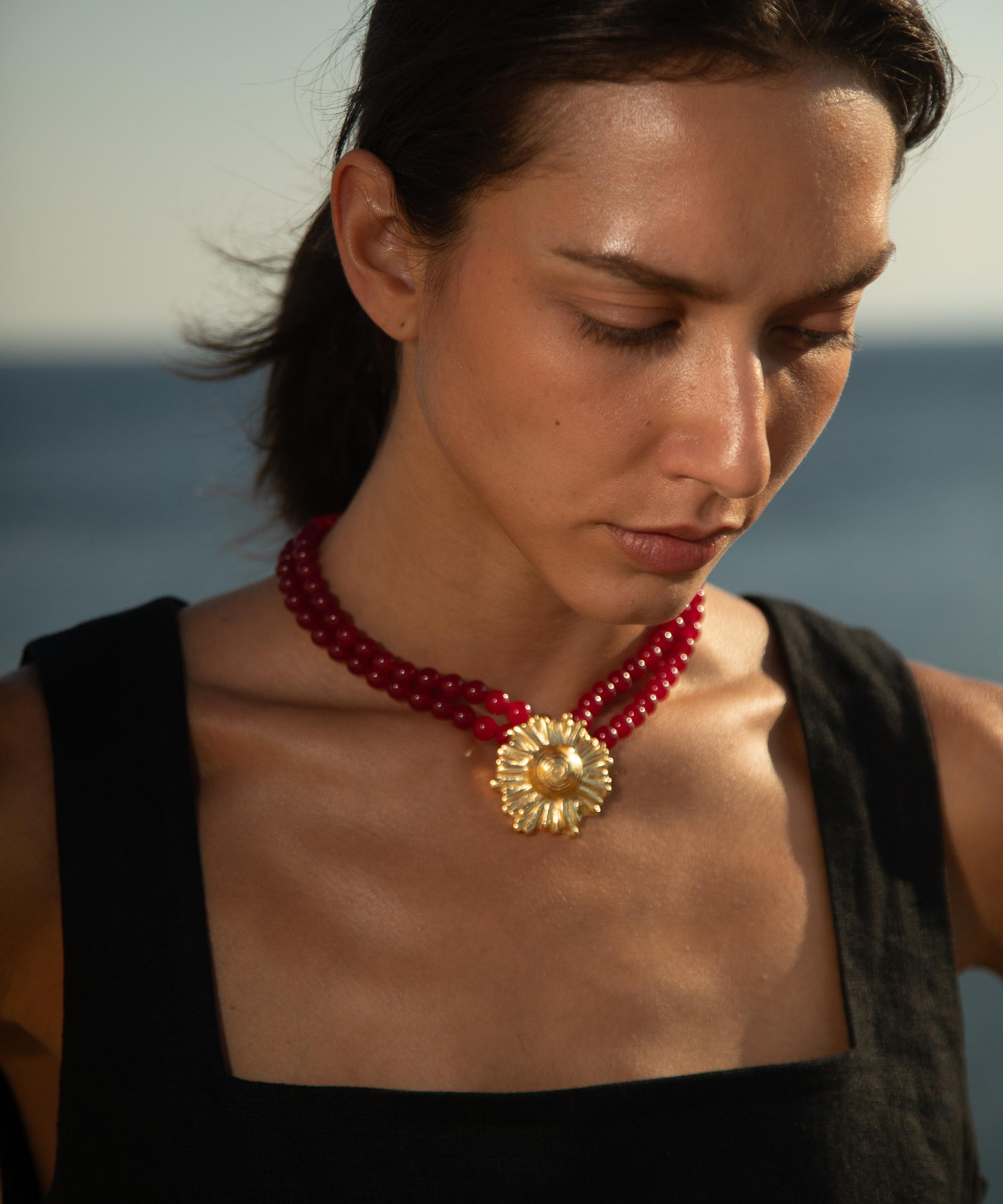 YSSO - 18ct-24ct Gold Plated Red Jade Sun Necklace image number 2