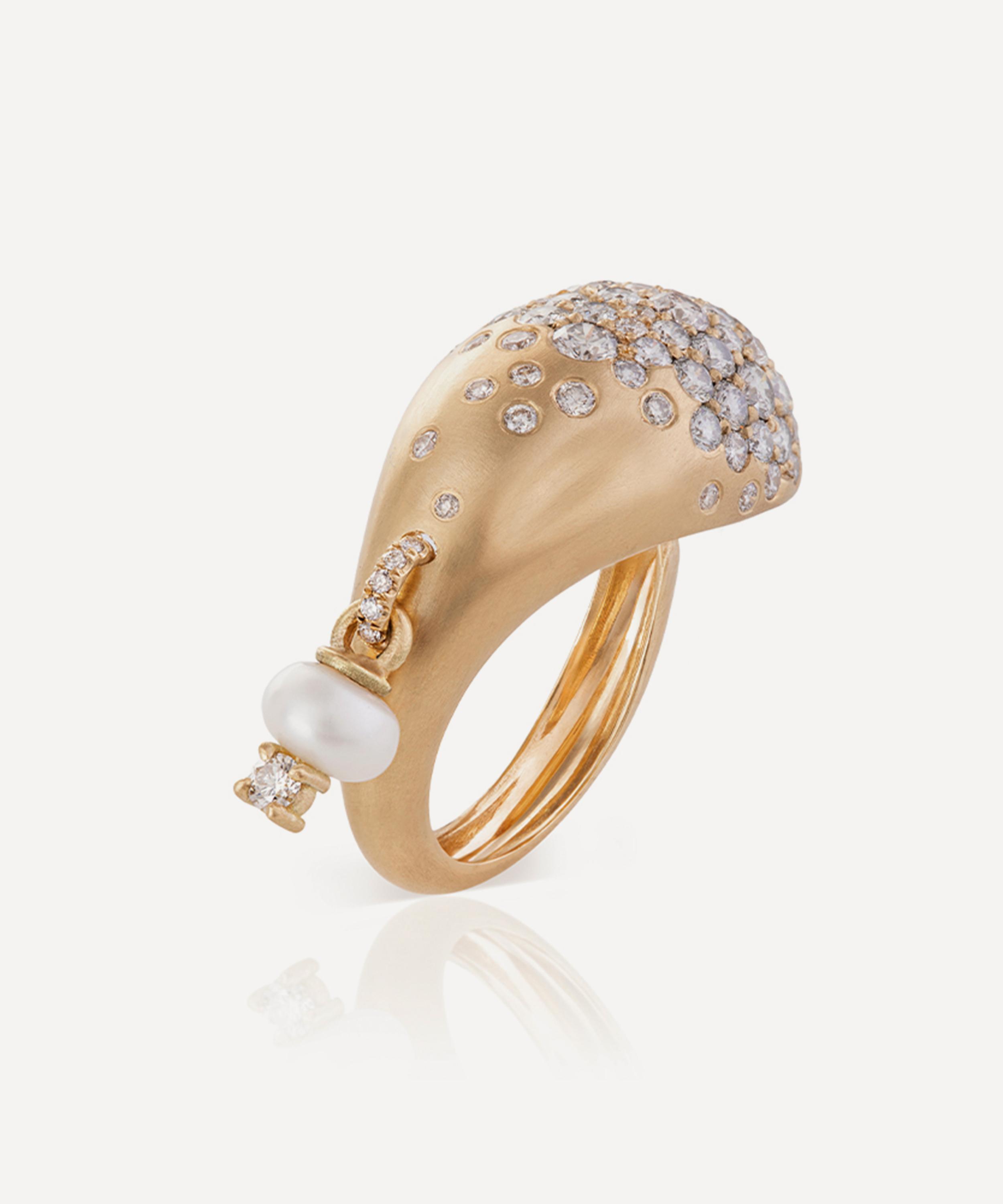 Nada Ghazal - 18ct Gold Floating Joy Scattered Charm Ring image number 0