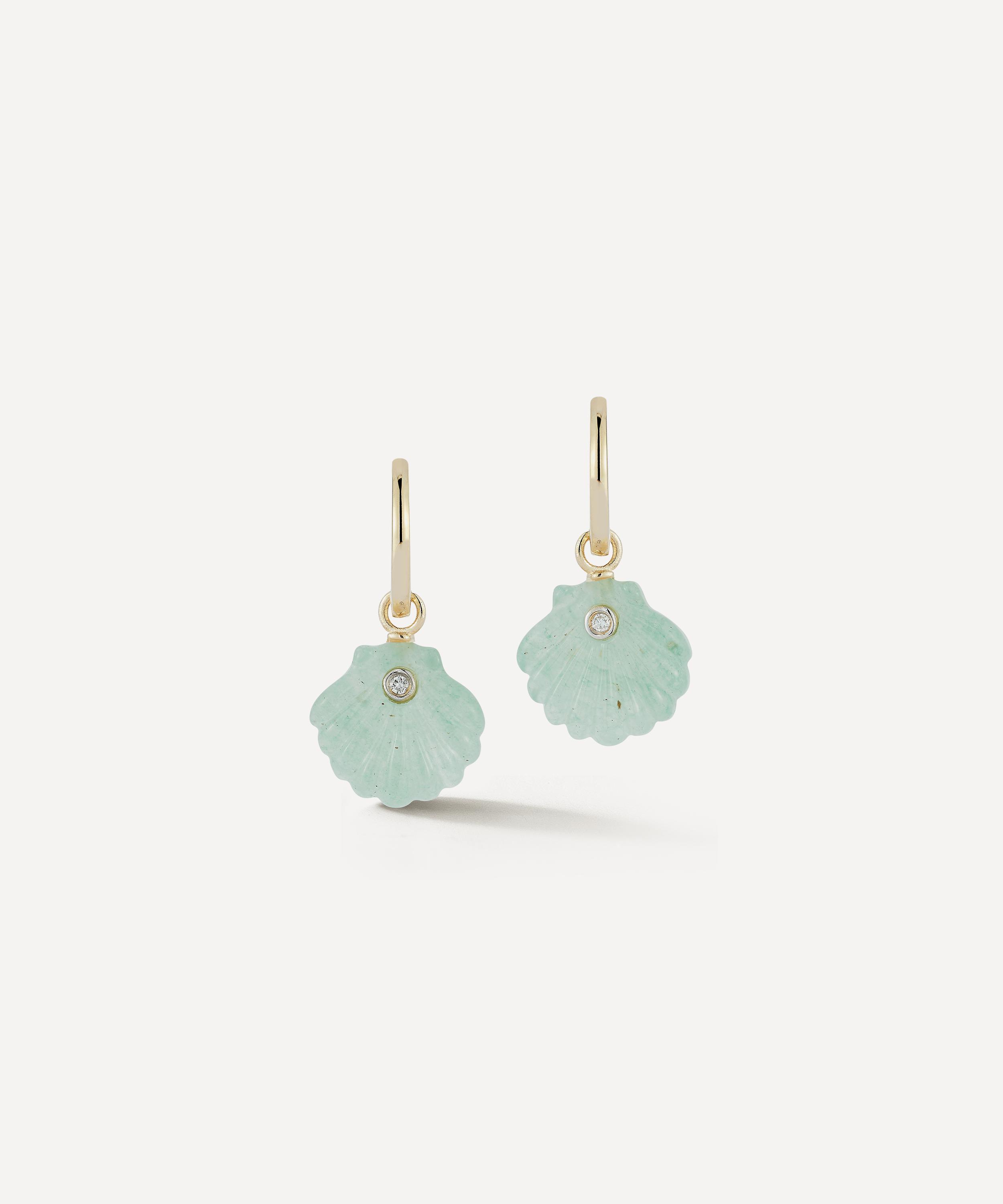 Mateo - 14ct Gold Carved Jade Venus Shell Drop Earrings image number 0