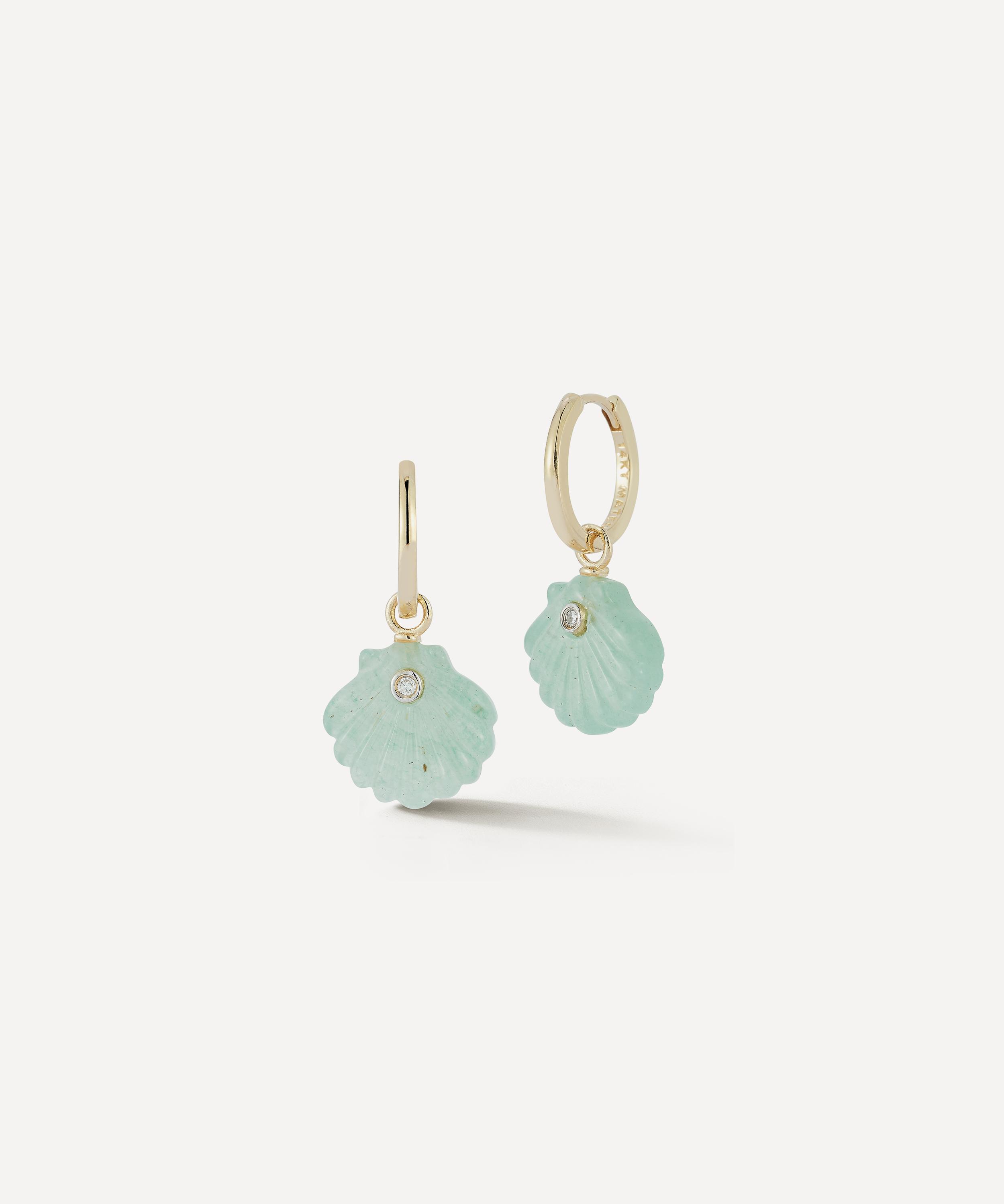 Mateo - 14ct Gold Carved Jade Venus Shell Drop Earrings image number 1