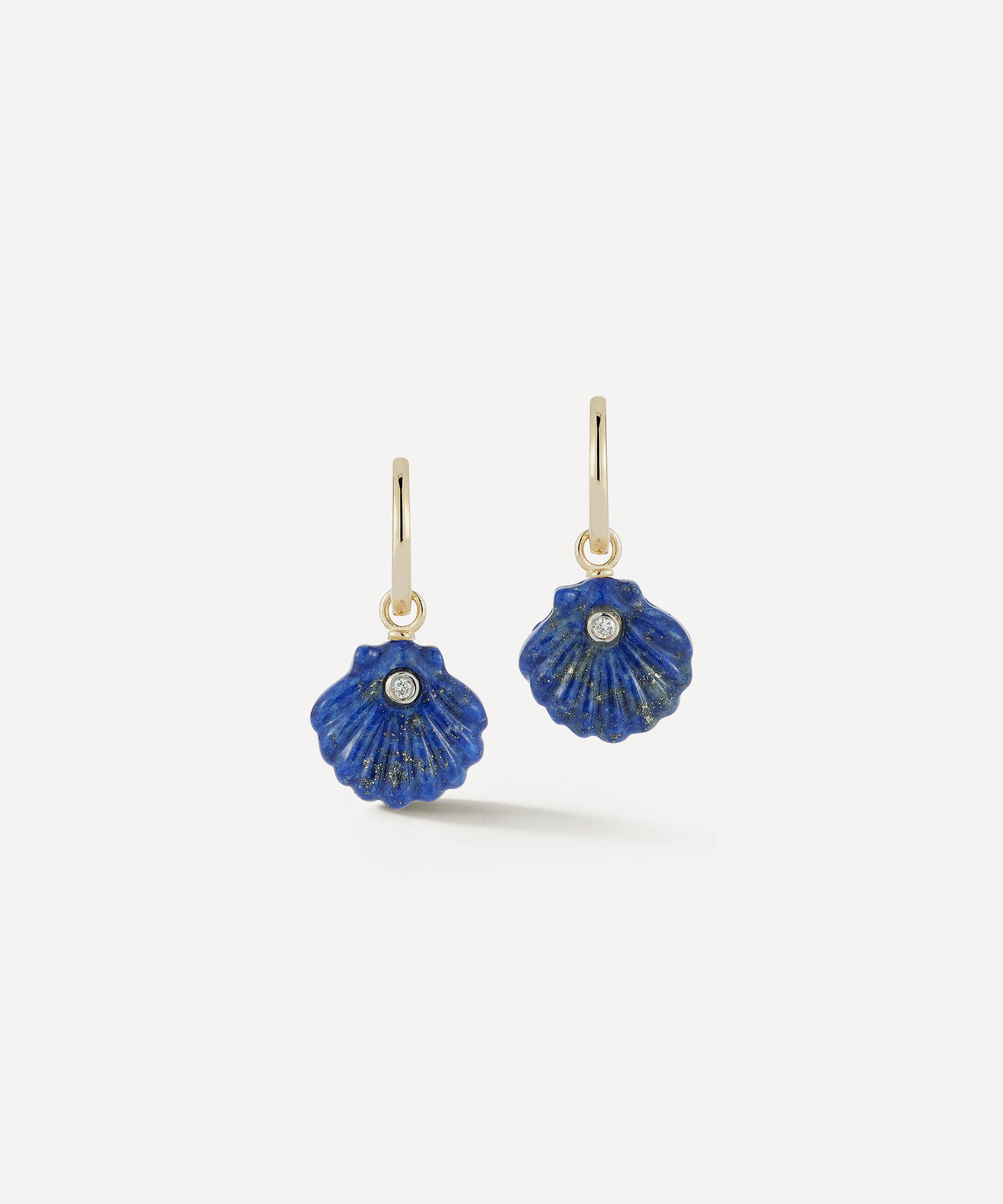 Mateo - 14ct Gold Carved Lapis Venus Shell Drop Earrings image number 0