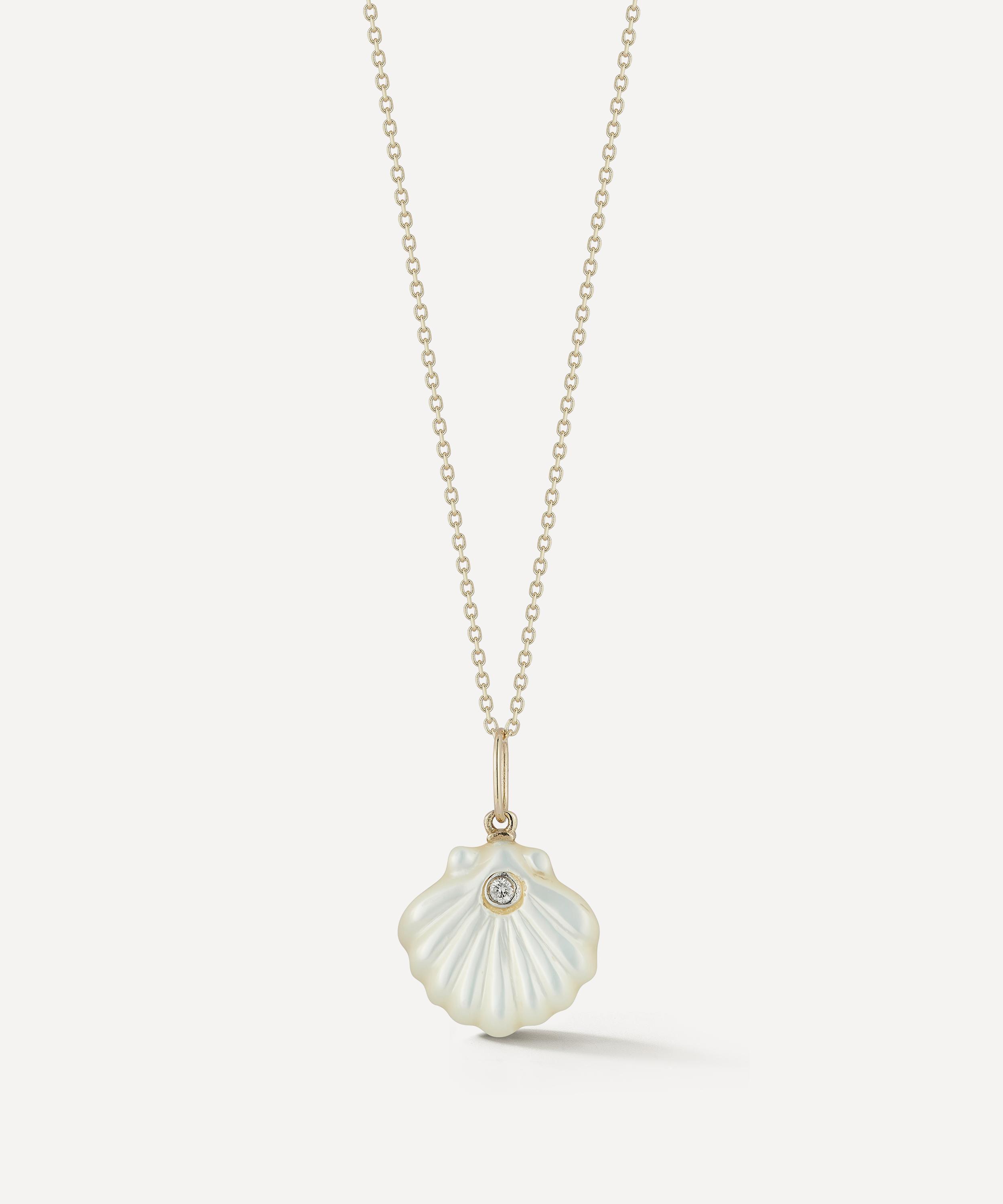 Mateo - 14ct Gold Carved Mother of Pearl Venus Shell Necklace image number 0
