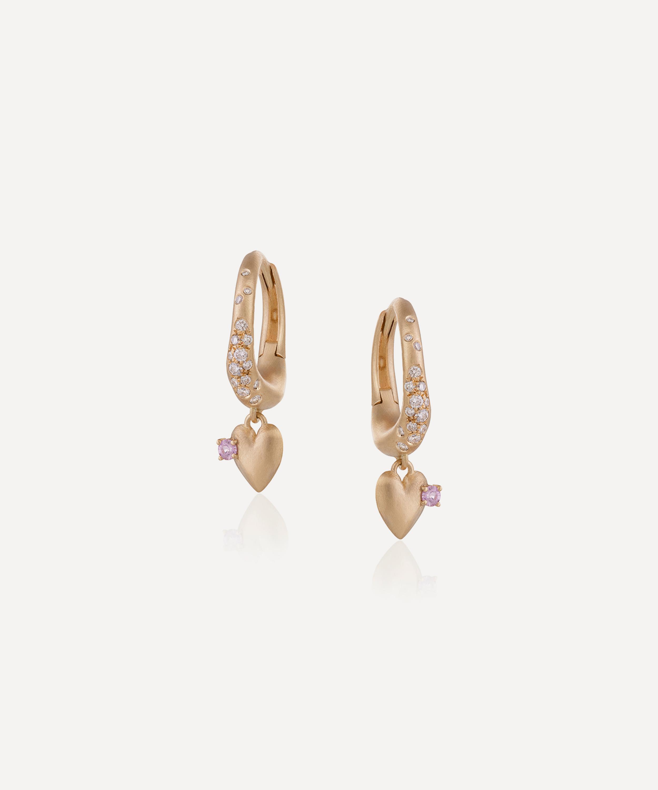 Nada Ghazal - 18ct Gold Wave of Joy Charm Love Hoop Earrings image number 0