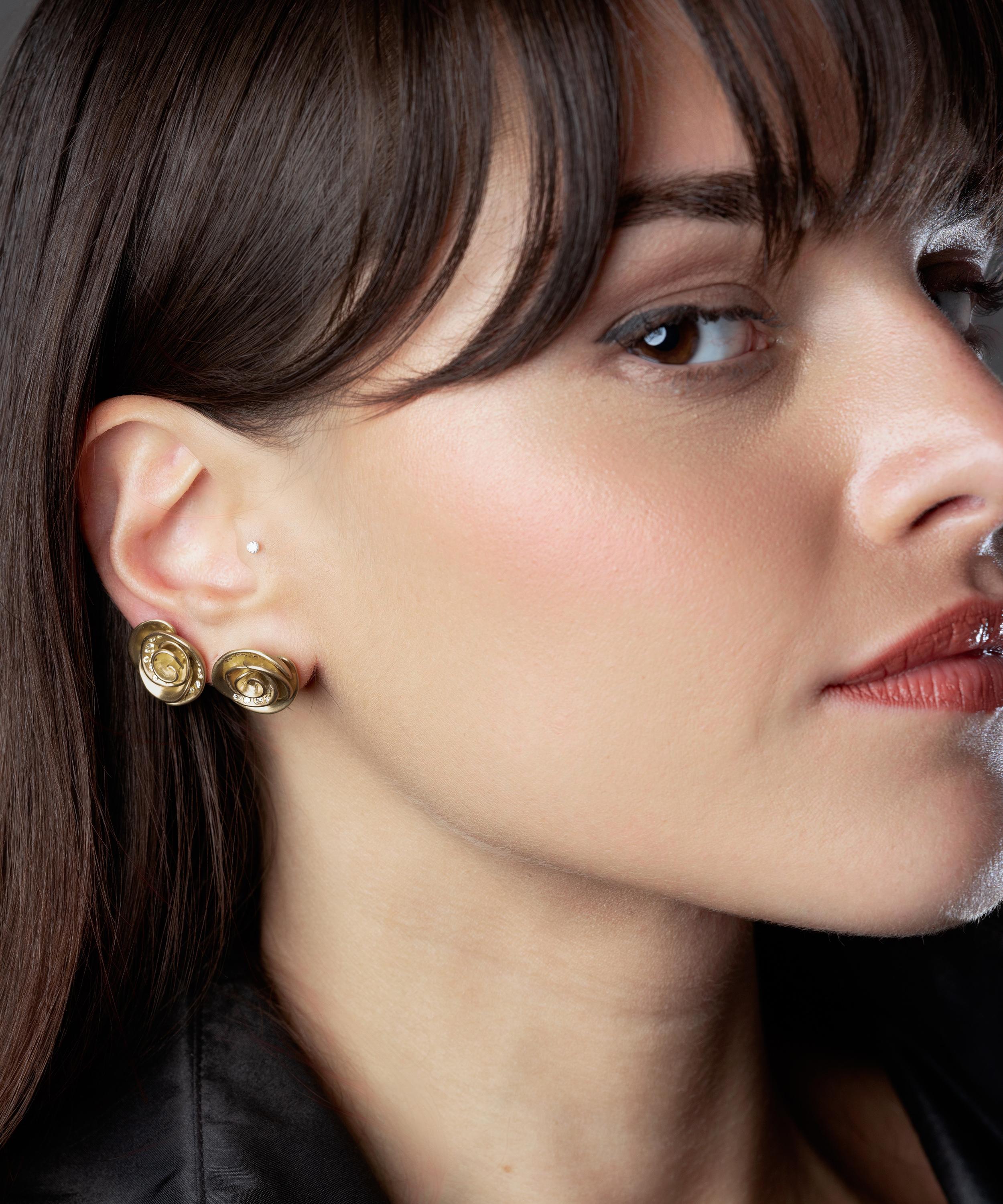 Nada Ghazal - 18ct Gold Rose Shine Mini Earrings image number 1