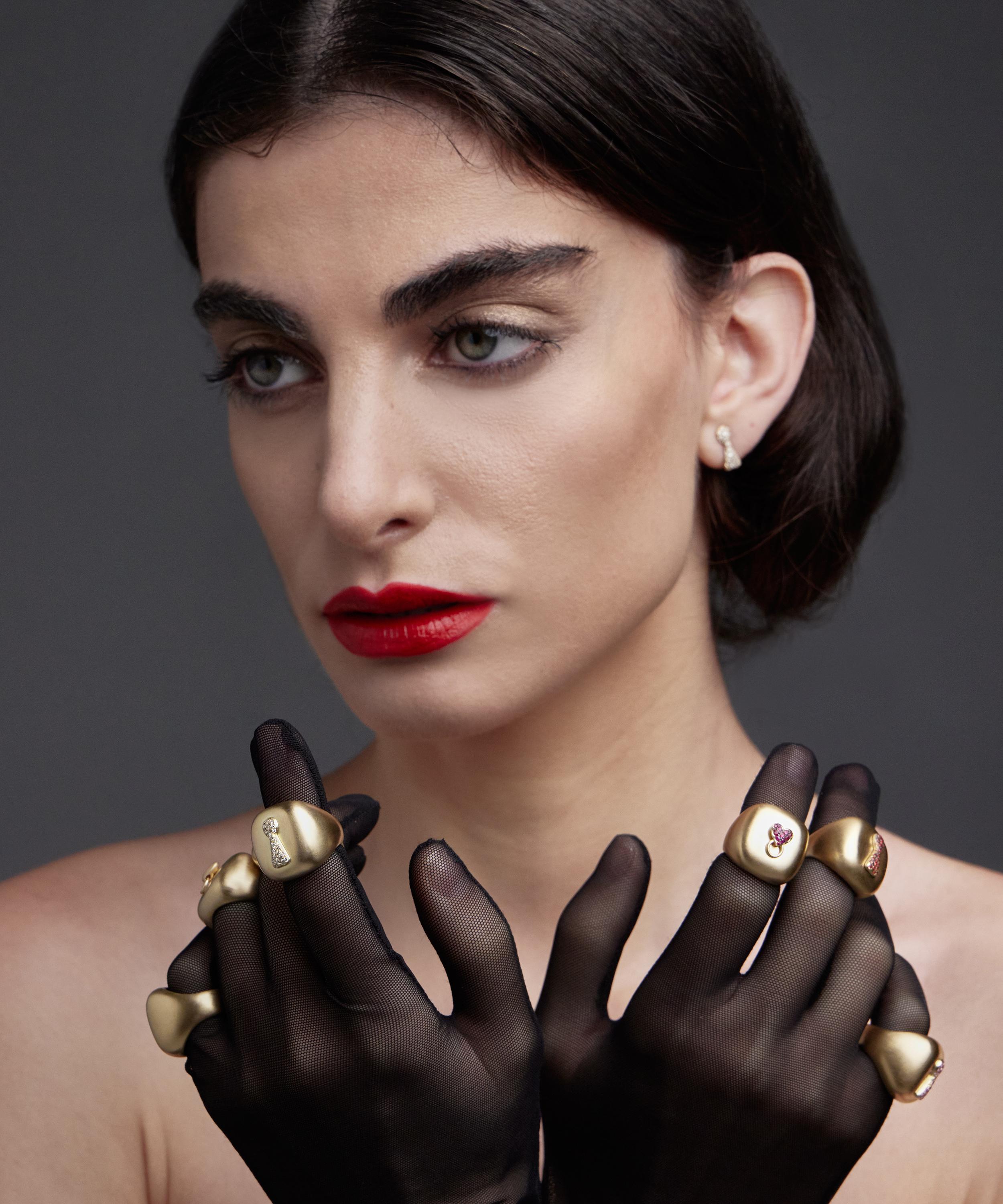 Nada Ghazal - 18ct Gold Unlock Power Mini Earrings image number 1