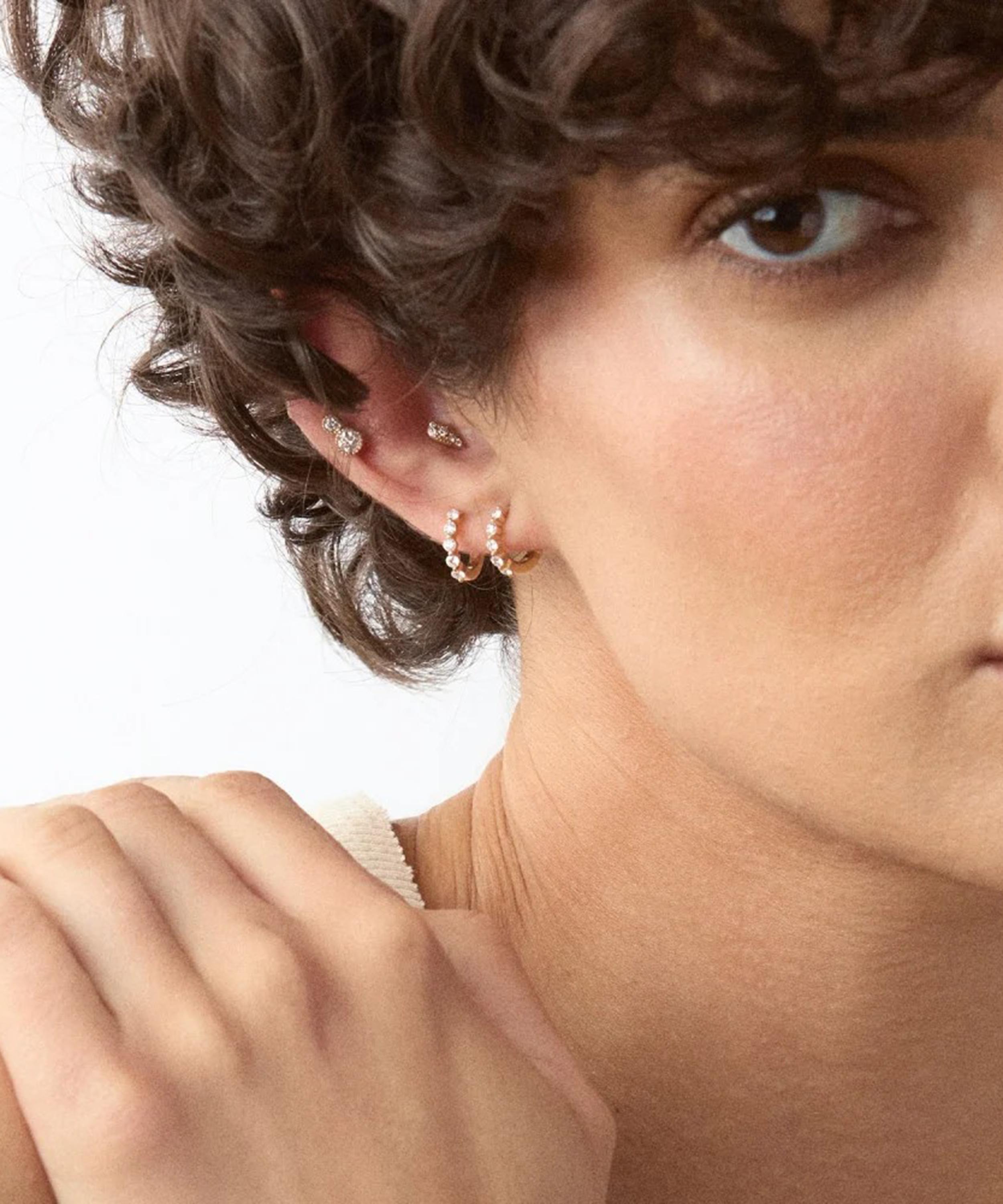 Dinny Hall - 9ct White Gold Shuga Mini Lab-Grown Diamond Huggie Hoop Earrings image number 1