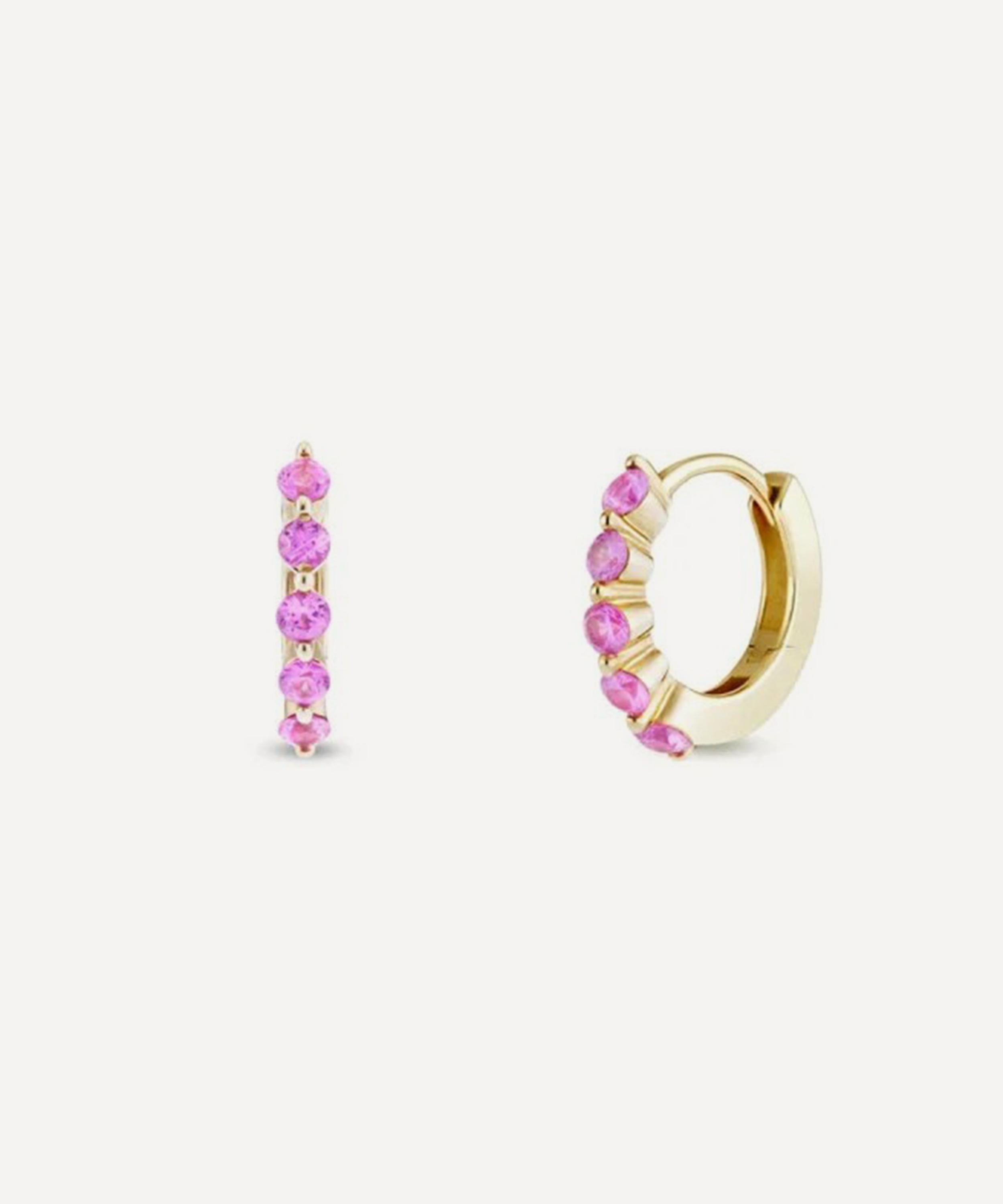 Dinny Hall - 9ct Gold Shuga Mini Pink Sapphire Huggie Hoop Earrings