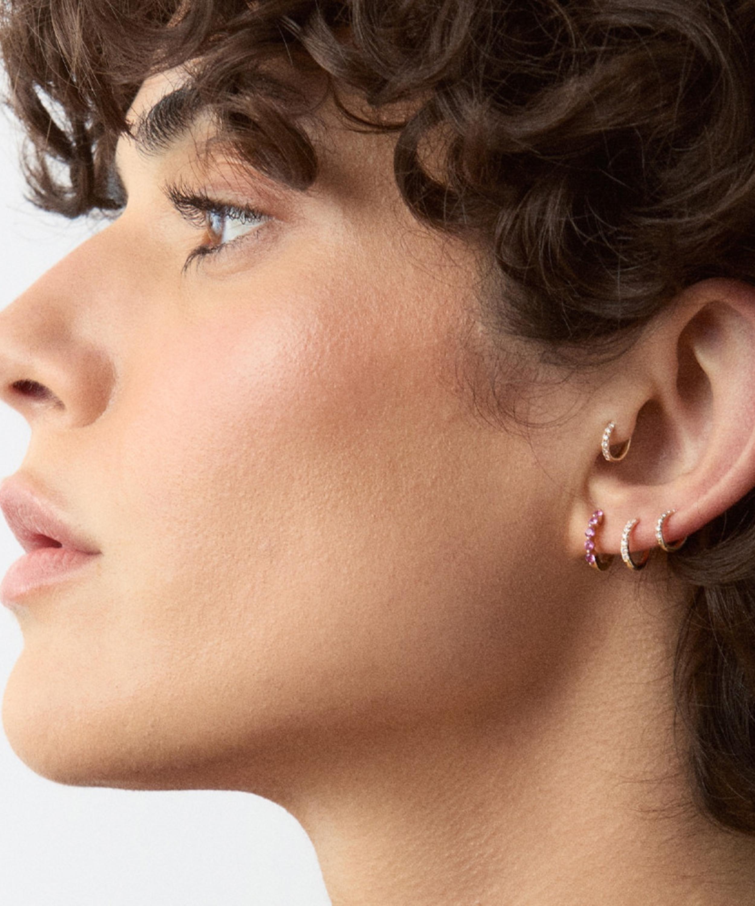 Dinny Hall - 9ct Gold Shuga Mini Pink Sapphire Huggie Hoop Earrings image number 1