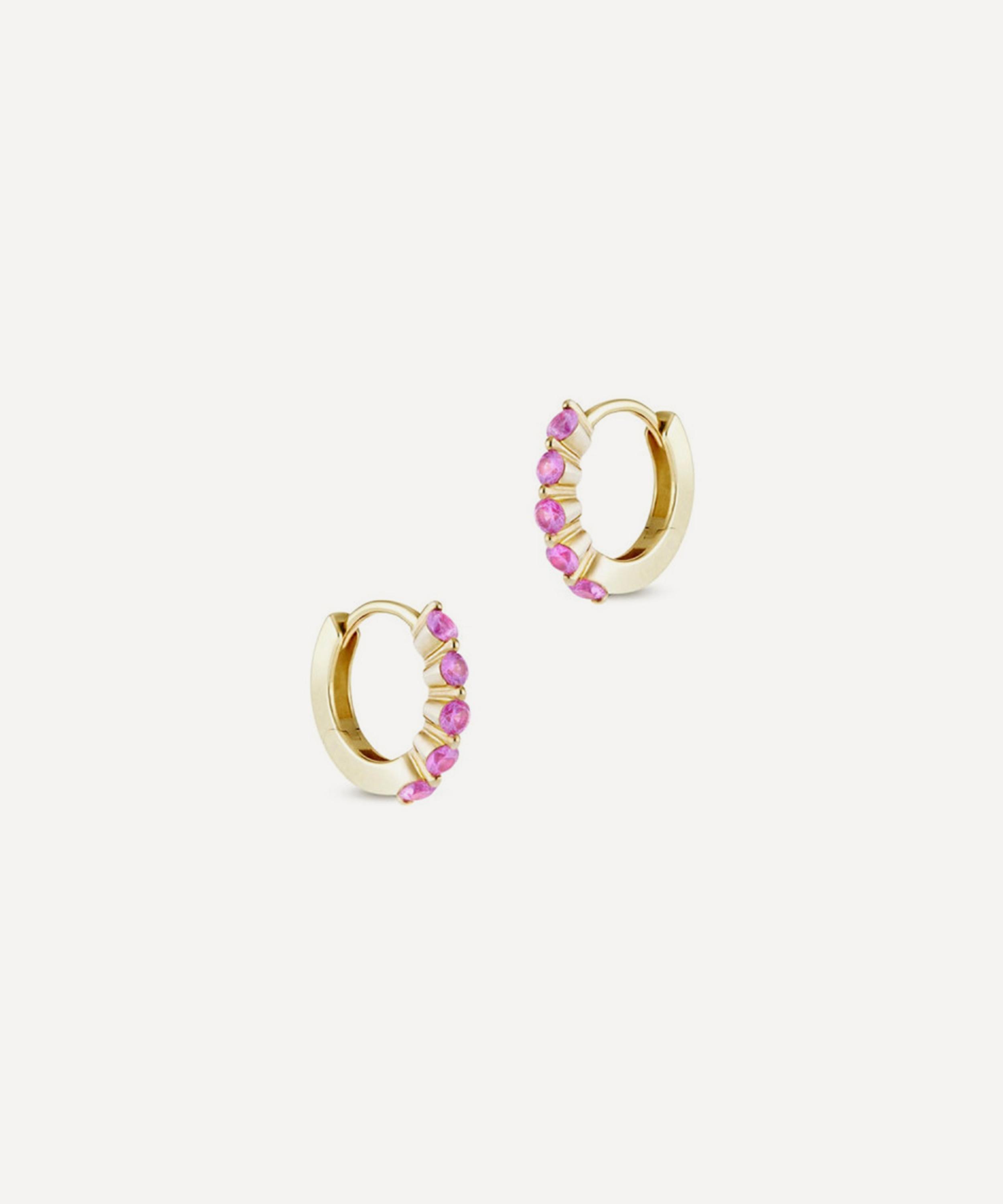 Dinny Hall - 9ct Gold Shuga Mini Pink Sapphire Huggie Hoop Earrings image number 2