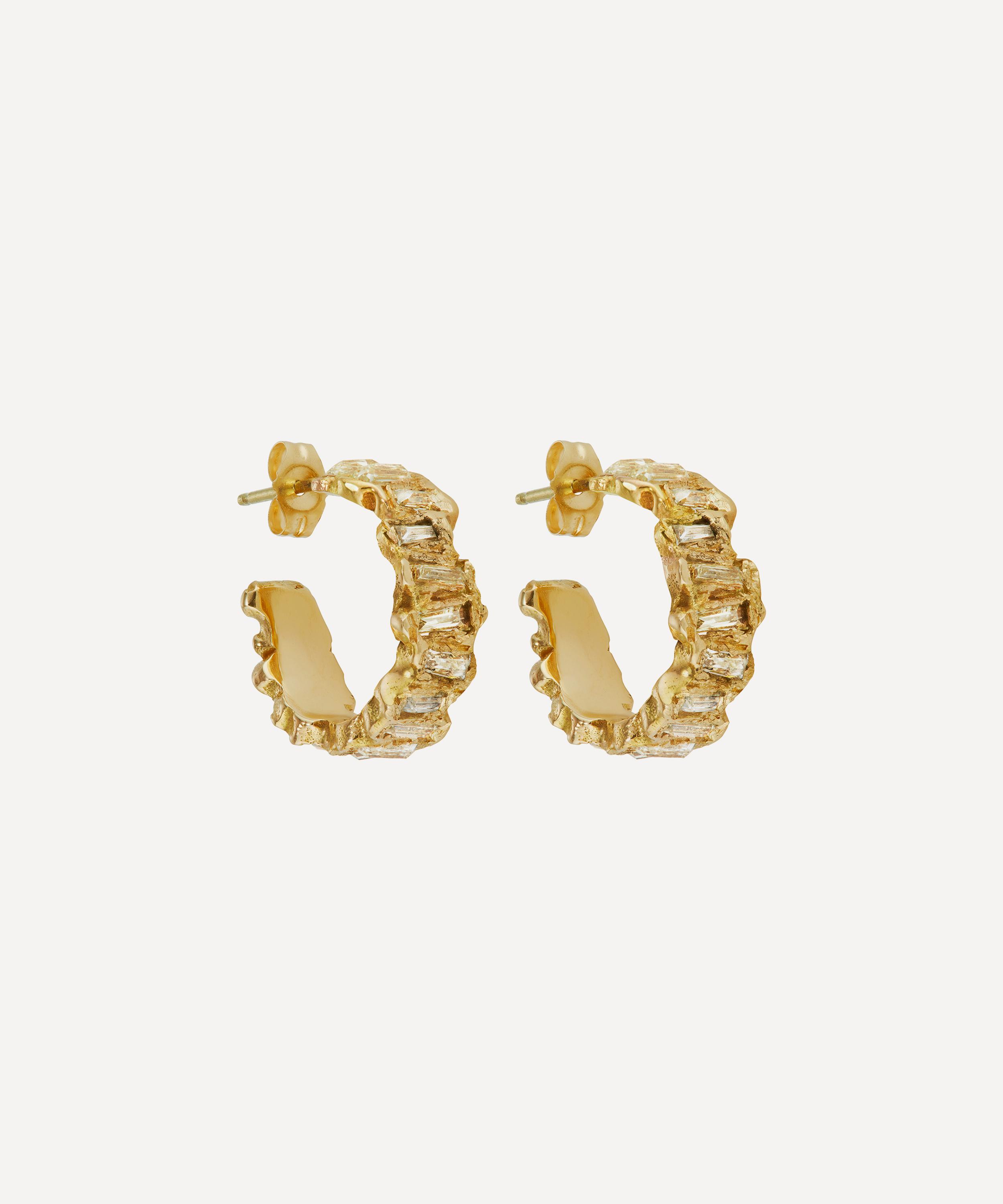 Ellis Mhairi Cameron - 14ct Gold X Baguette Lemon Diamond Scatter Hoop Earrings image number 0