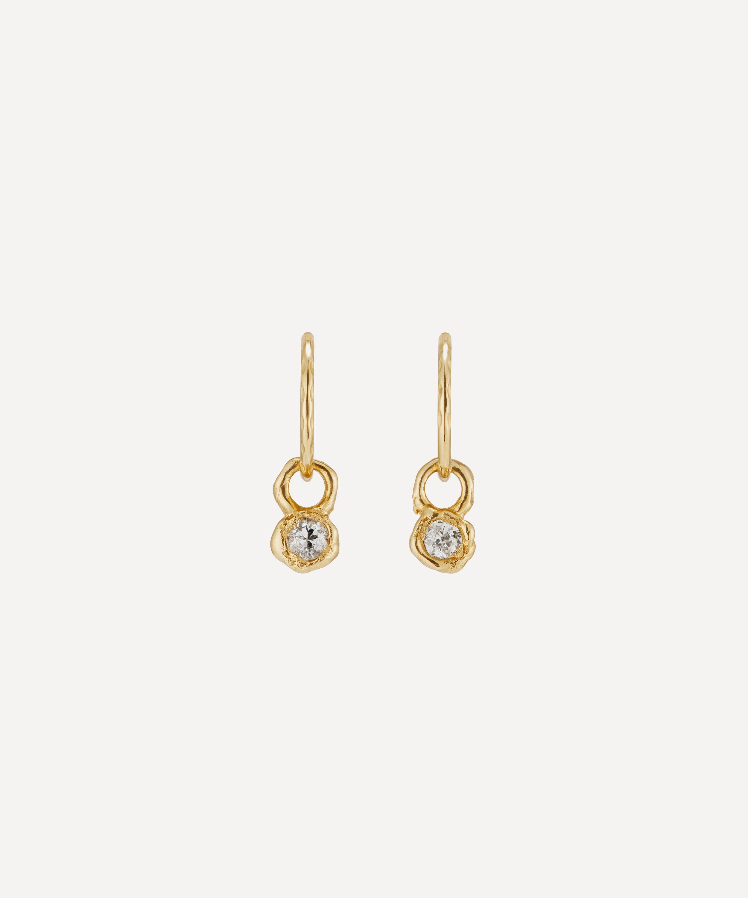 Ellis Mhairi Cameron - 14ct Gold X Old Cut Diamond Drop Hoop Earrings image number 0