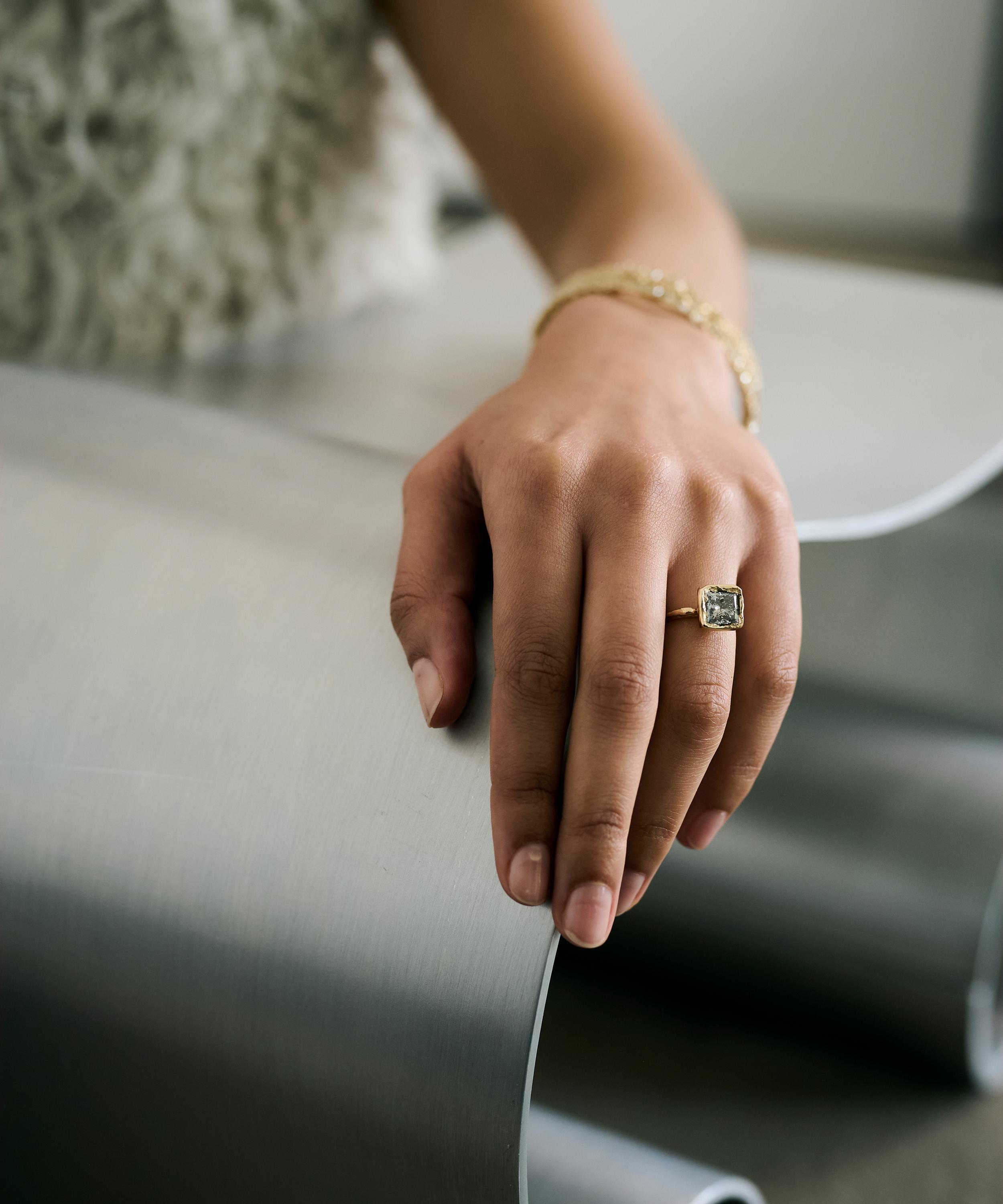 Ellis Mhairi Cameron - 14ct Gold Armach Salt and Pepper Diamond Organic Engagement Ring image number 1