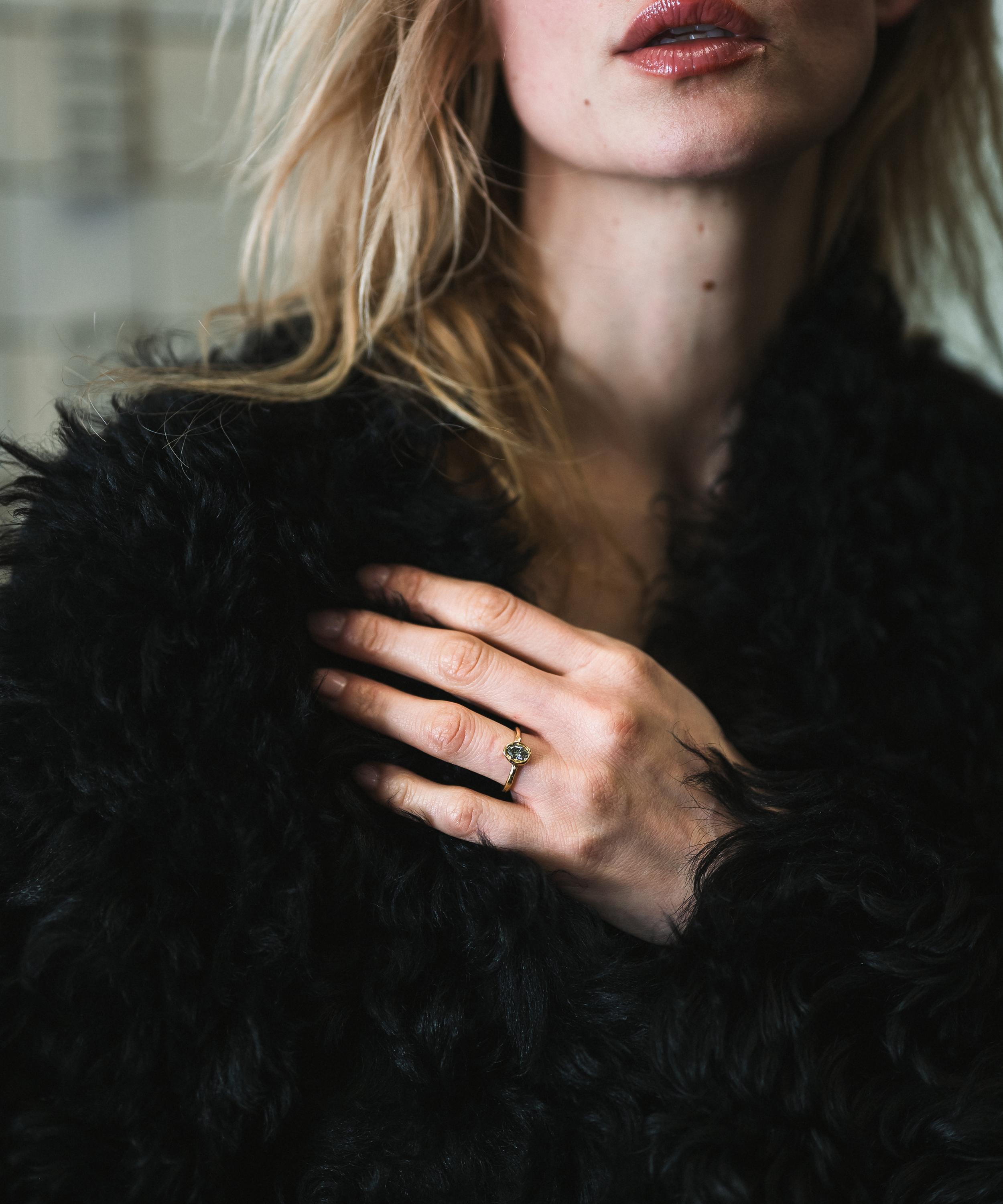 Ellis Mhairi Cameron - 14ct Gold X Oval Light Salt and Pepper Diamond Organic Engagement Ring image number 1