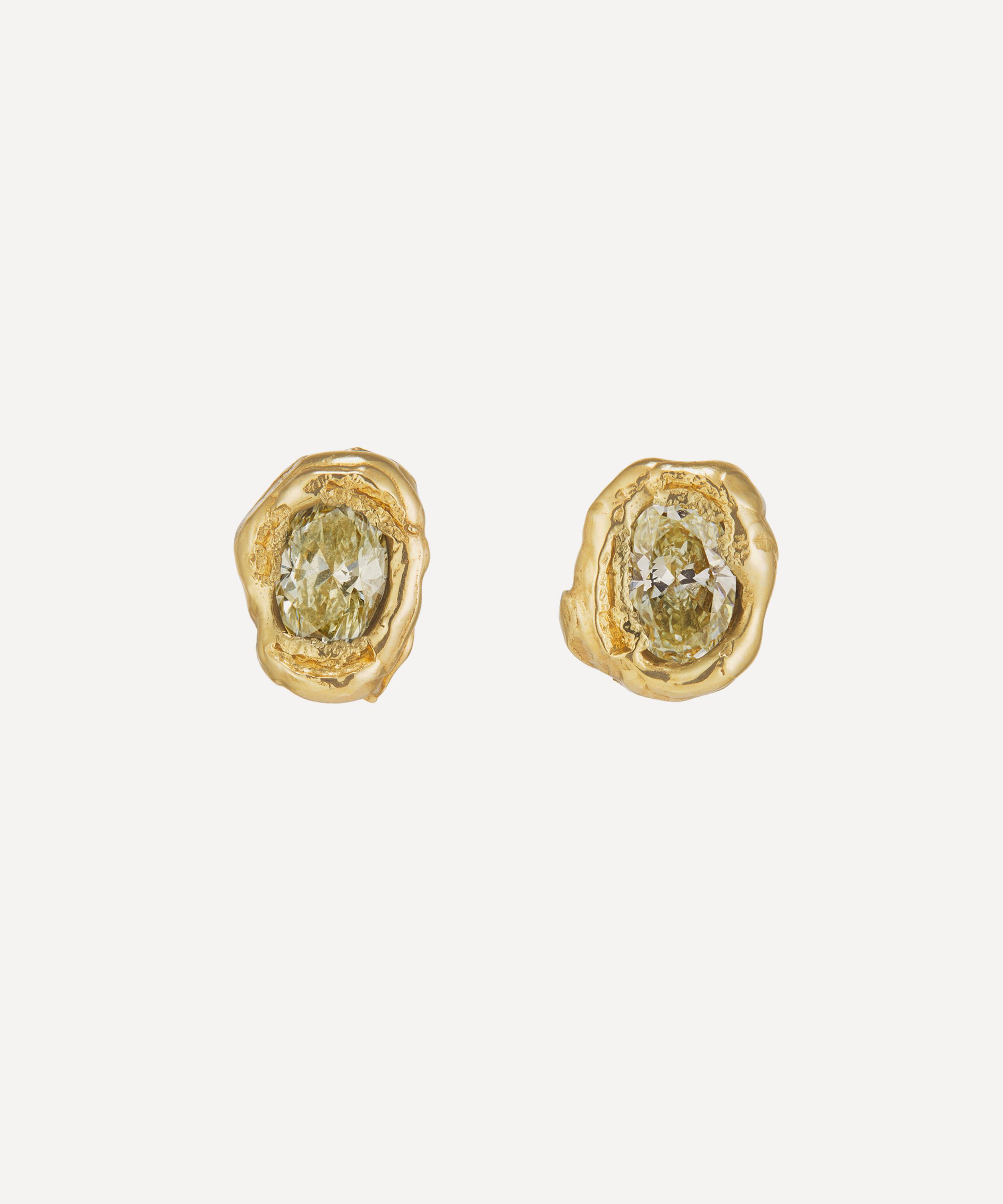Ellis Mhairi Cameron - 14ct Gold X Oval Lemon Diamond Stud Earrings image number 0