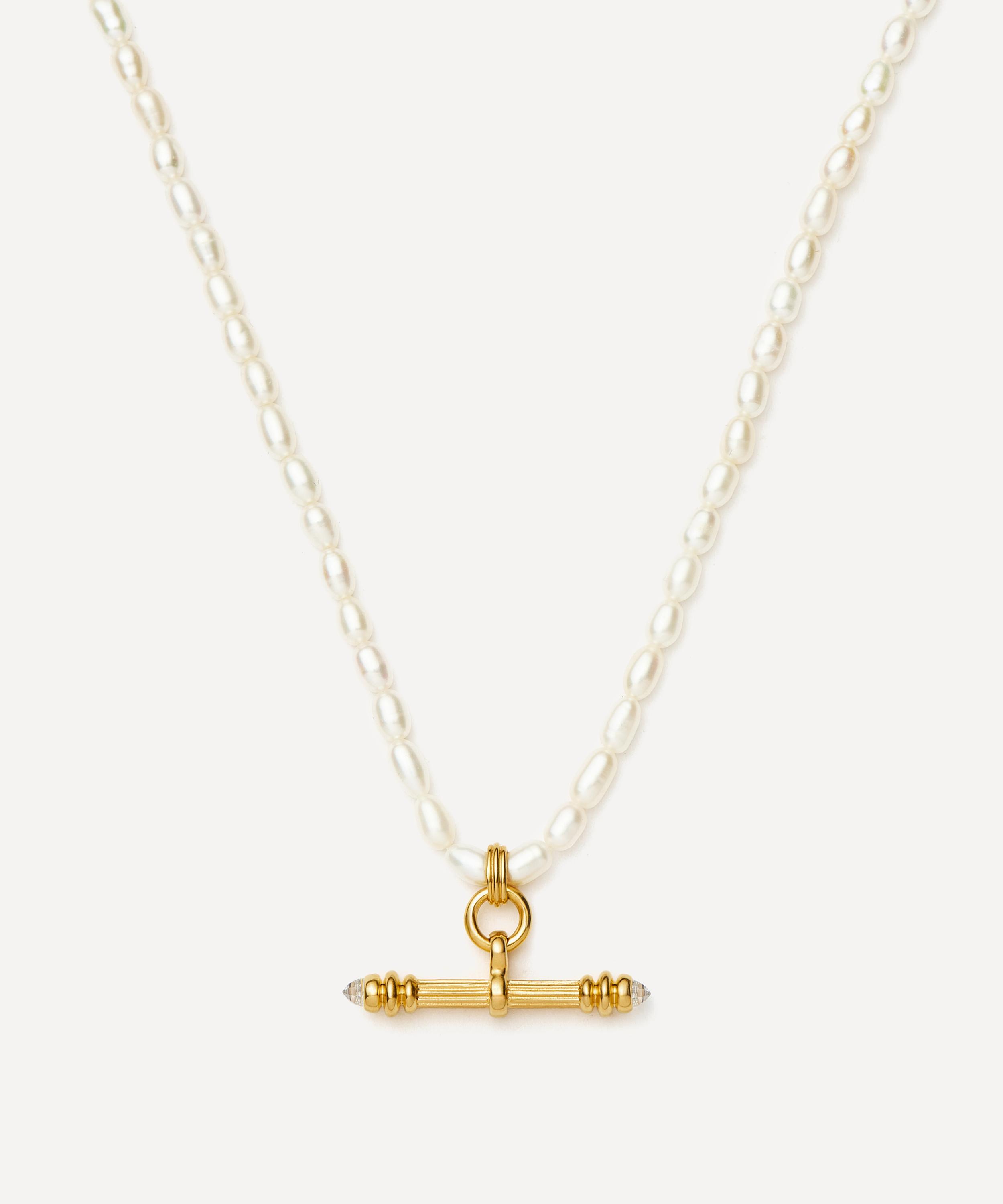 Missoma - X Harris Reed 18ct Gold-Plated Pearl T-Bar Necklace image number 2