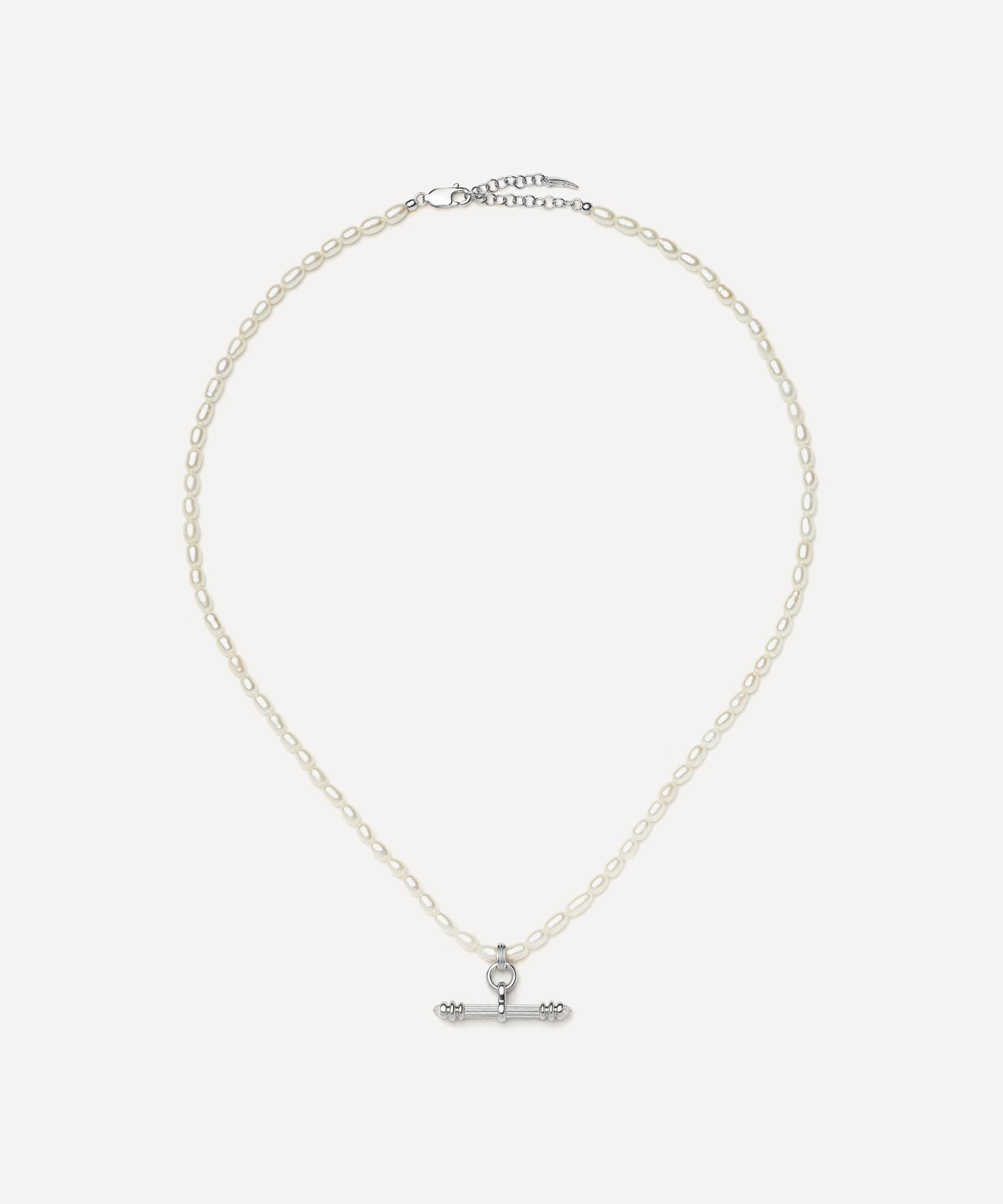 Missoma - X Harris Reed Silver-Plated Pearl T-Bar Necklace image number 0