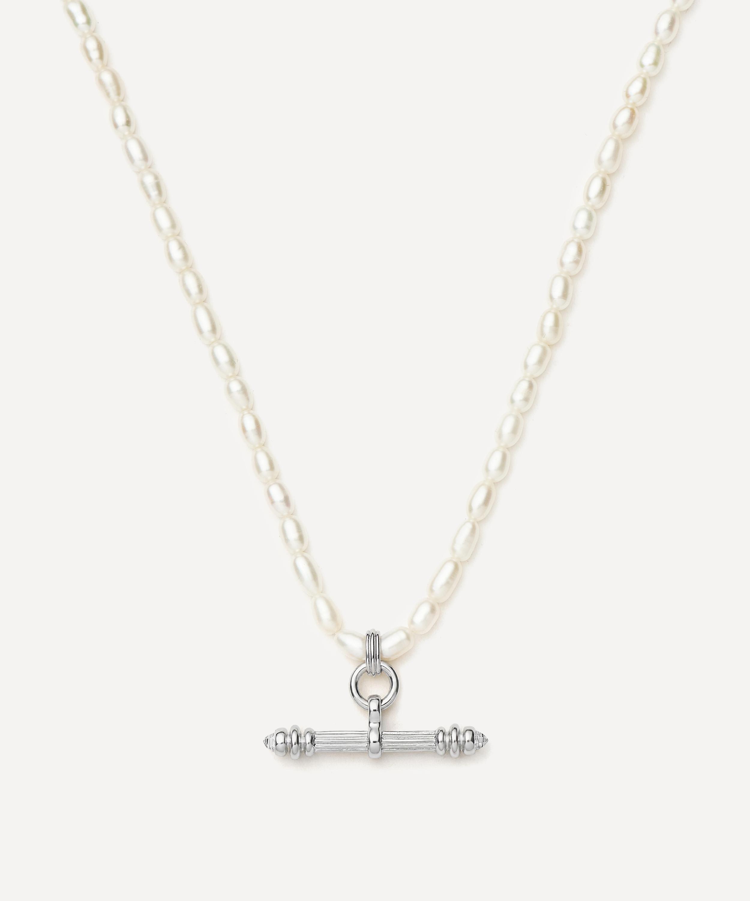 Missoma - X Harris Reed Silver-Plated Pearl T-Bar Necklace image number 2