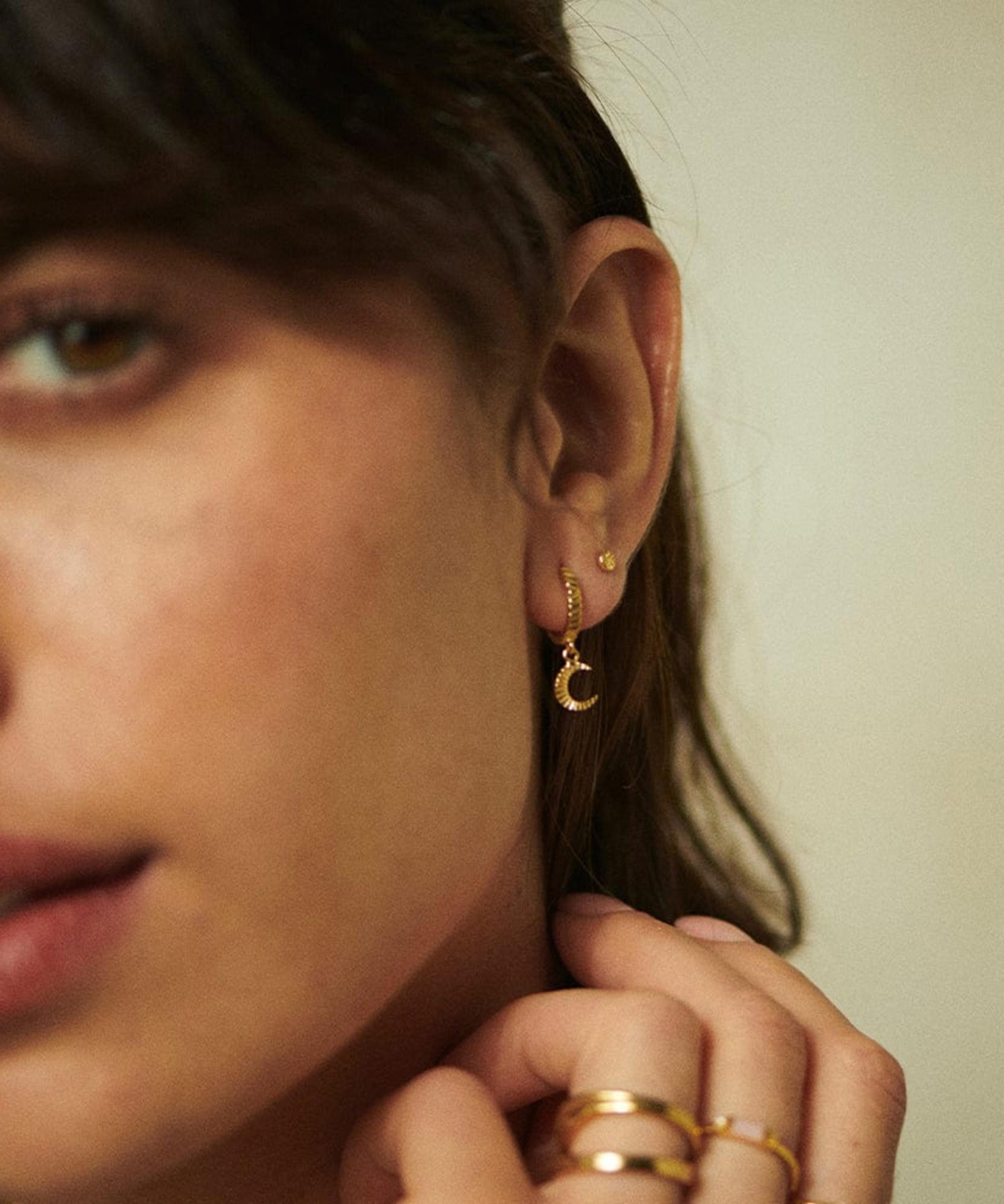 Daisy London - 18ct Gold-Plated Est&eacute;e Lalonde Luna Huggie Hoop Earrings image number 3