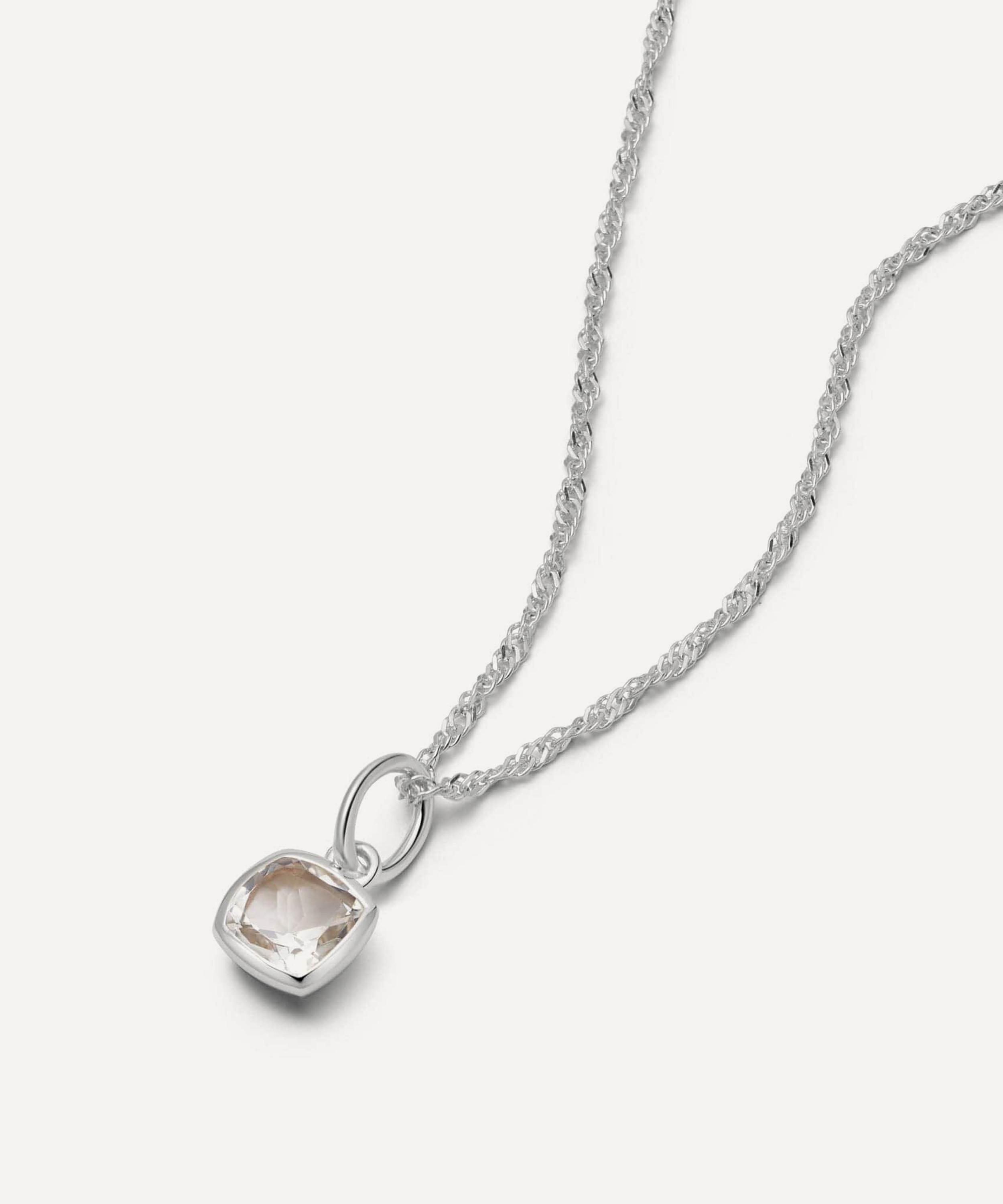 Daisy London - Sterling Silver White Topaz April Birthstone Charm Necklace