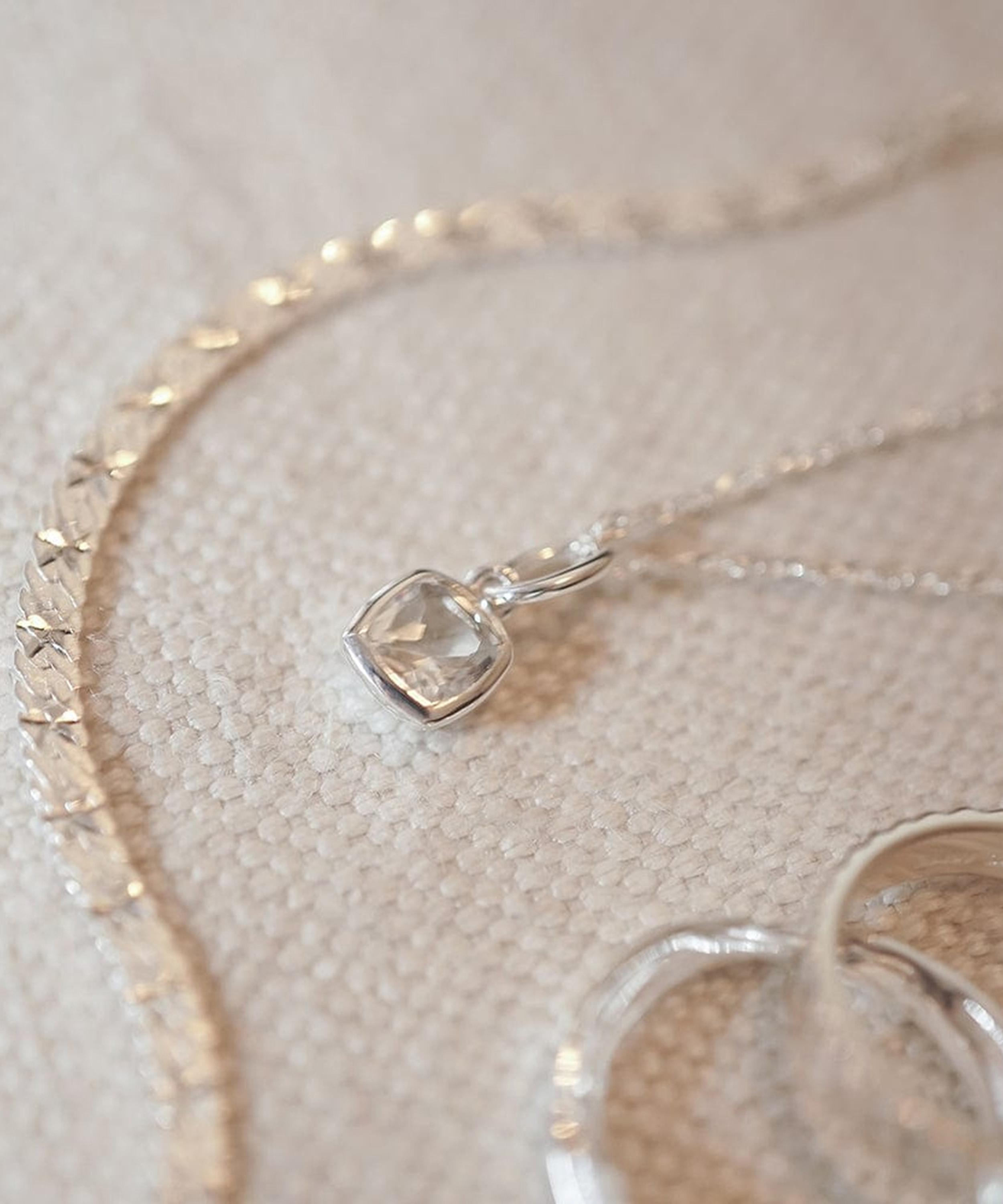 Daisy London - Sterling Silver White Topaz April Birthstone Charm Necklace image number 2