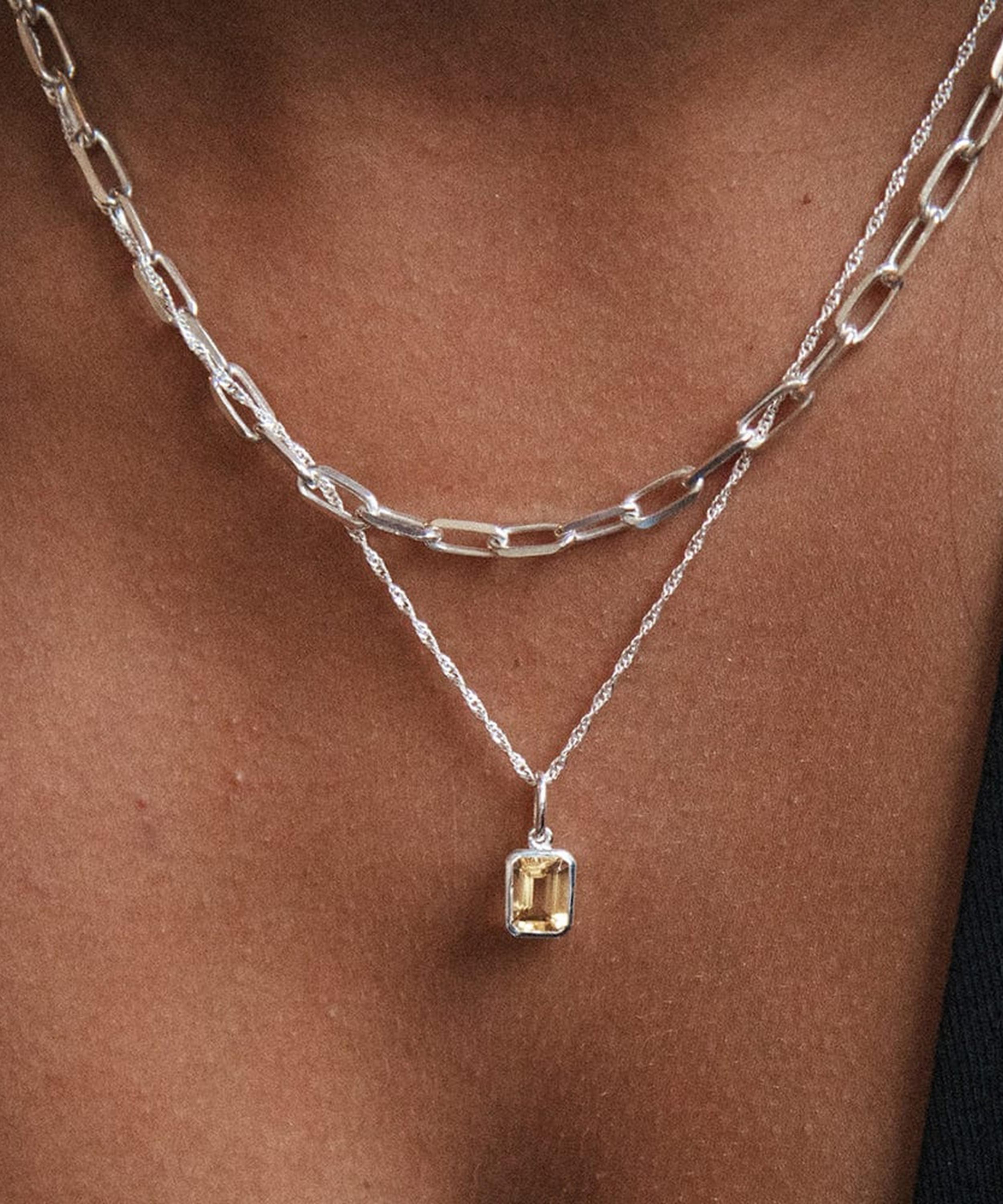 Daisy London - Sterling Silver Citrine November Birthstone Charm Necklace image number 1