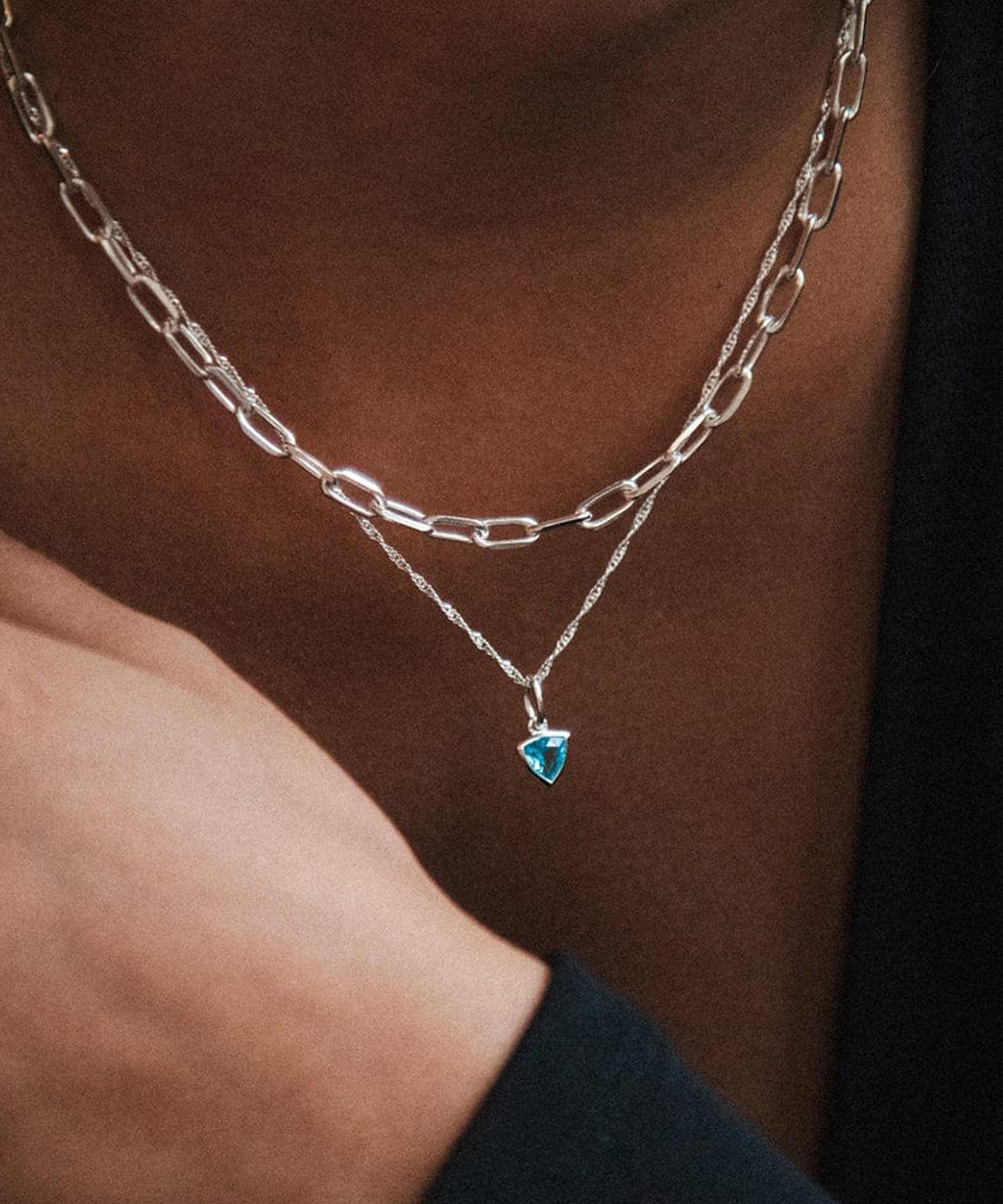 Daisy London - Sterling Silver Blue Topaz December Birthstone Charm Necklace image number 1
