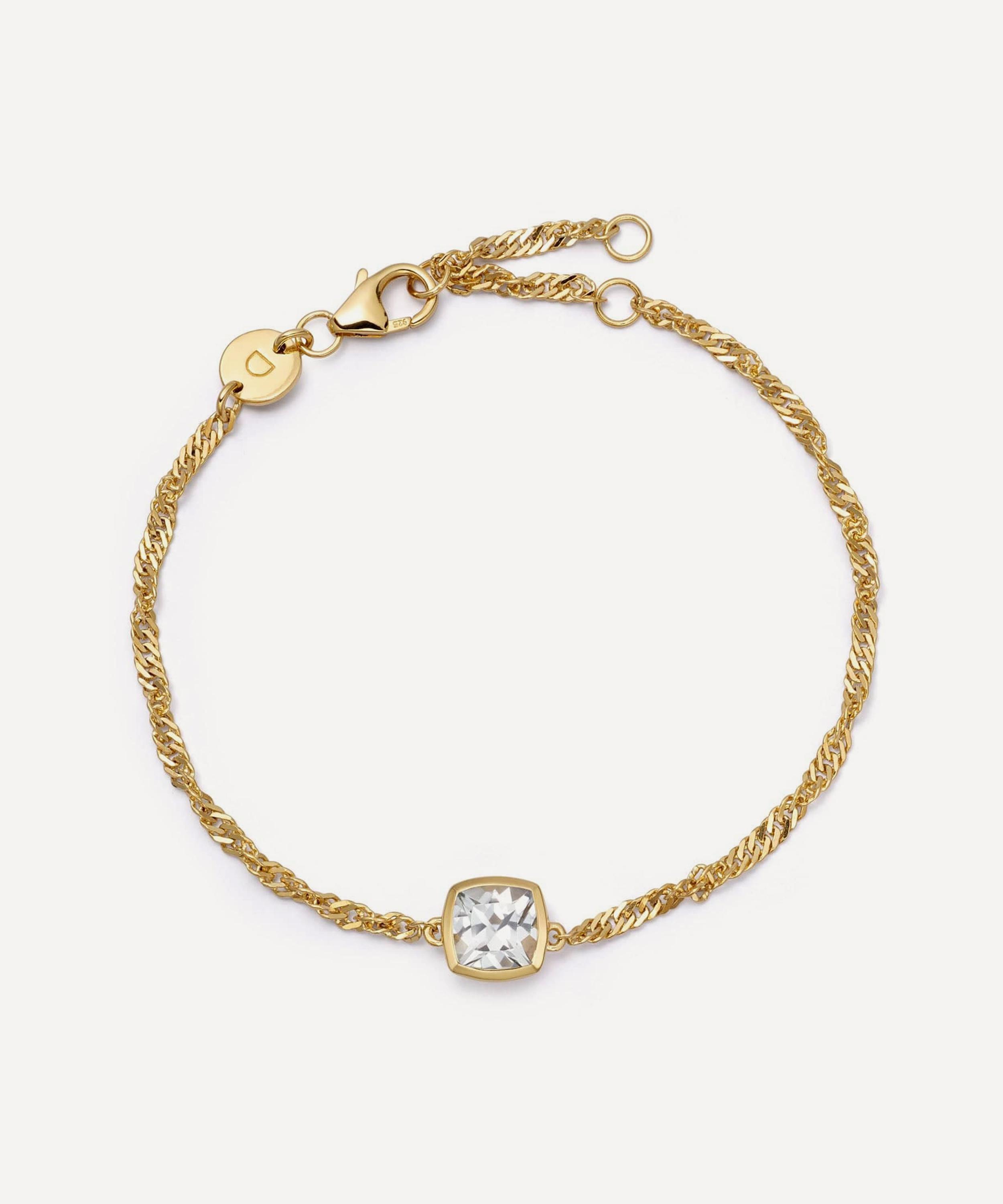 Daisy London - 18ct Gold-Plated White Topaz April Birthstone Charm Bracelet image number 0