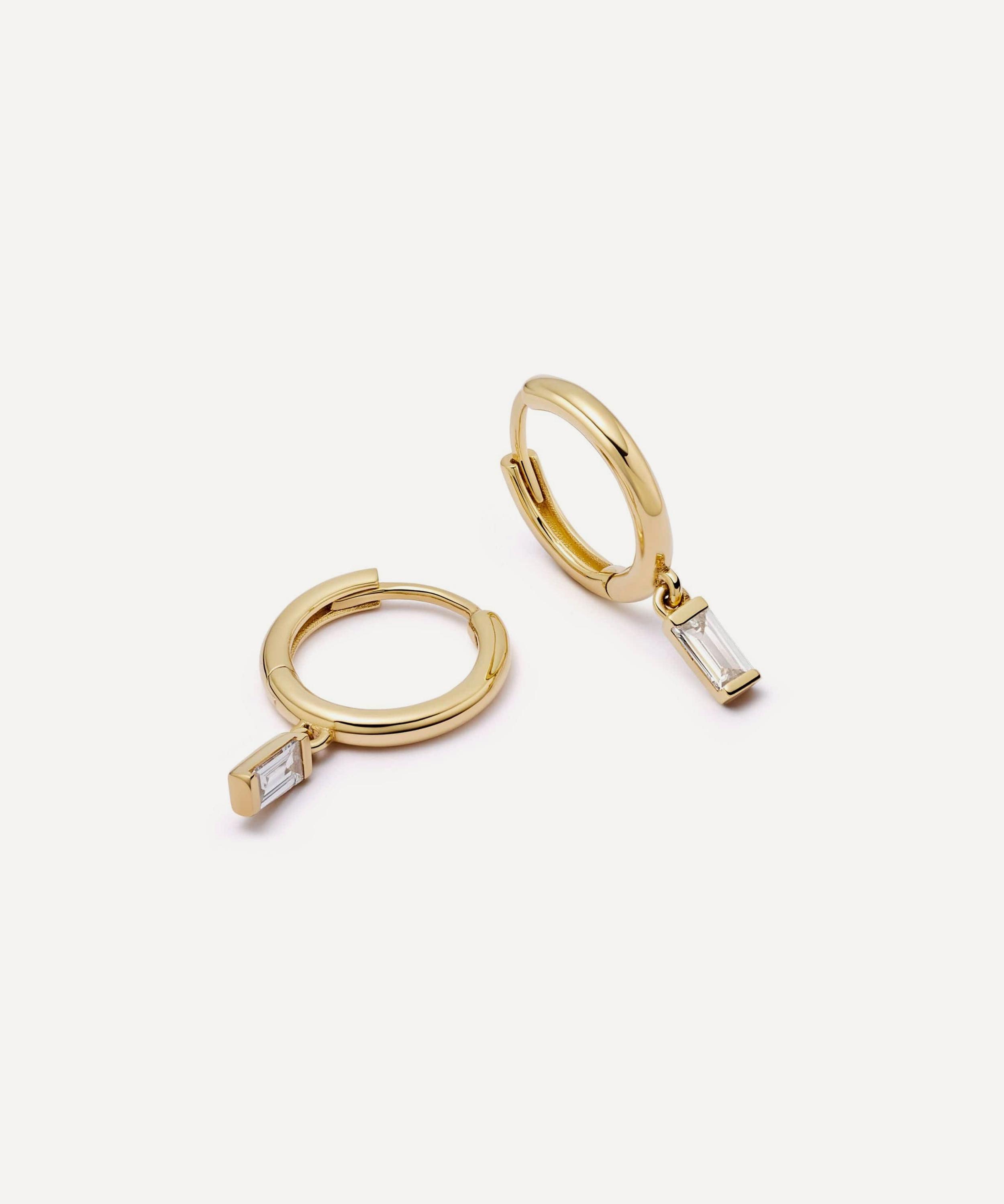 Daisy London - 14ct Gold Este&eacute; Lalonde Fine Baguette Diamond Huggie Hoop Earrings image number 0