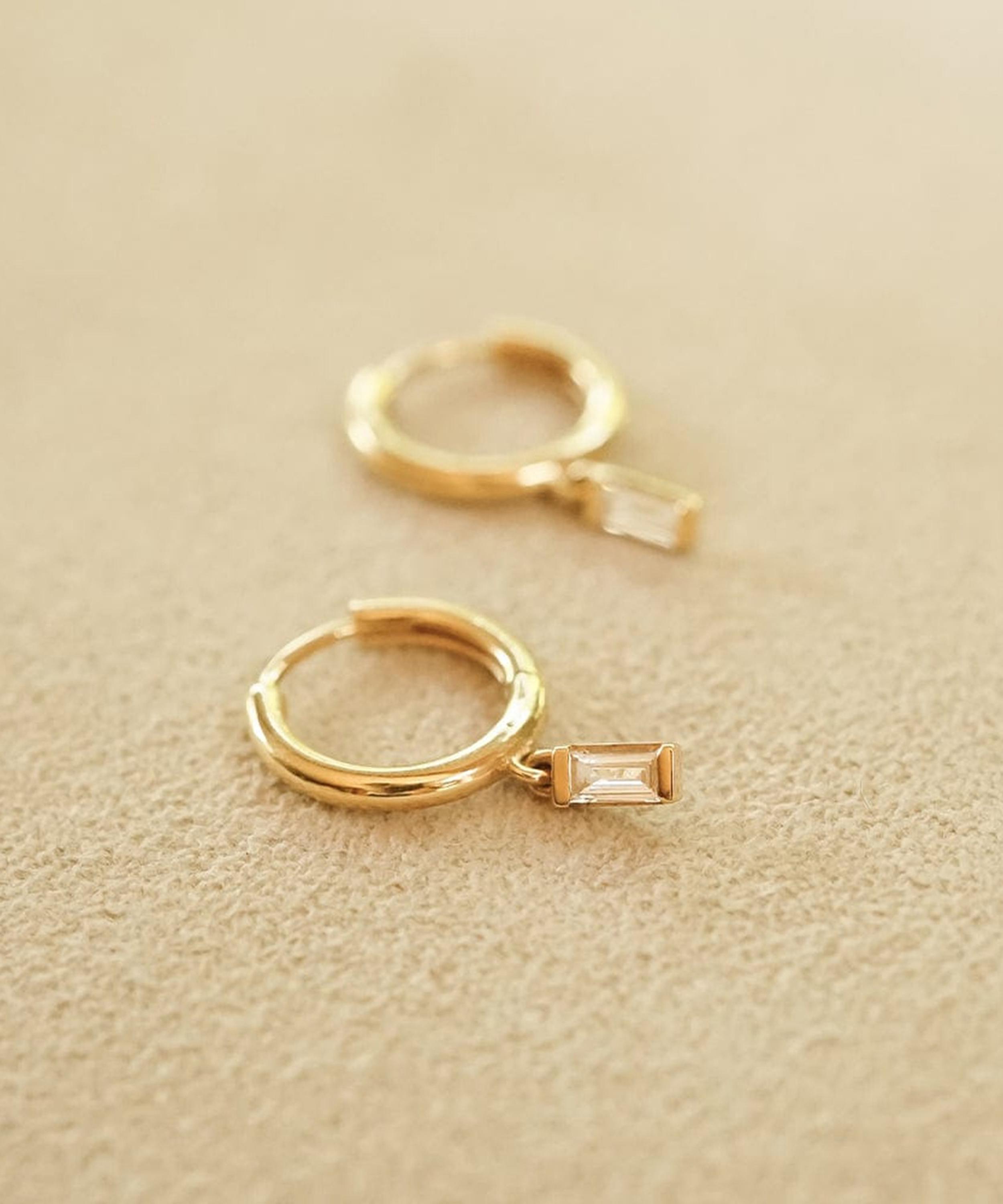 Daisy London - 14ct Gold Este&eacute; Lalonde Fine Baguette Diamond Huggie Hoop Earrings image number 3