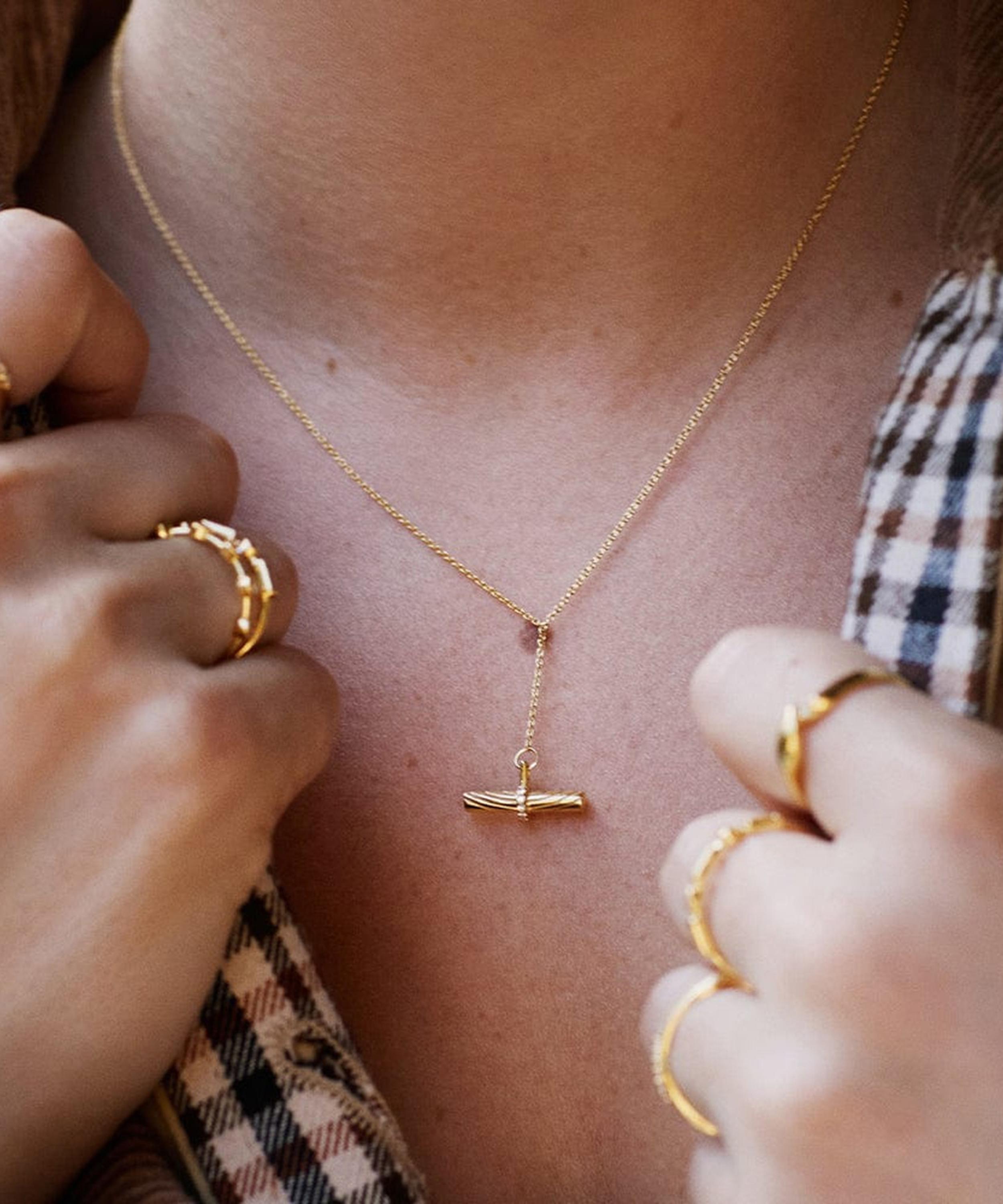 Daisy London - Gold Este&eacute; Lalonde Fine Diamond T-Bar Pendant Necklace image number 1