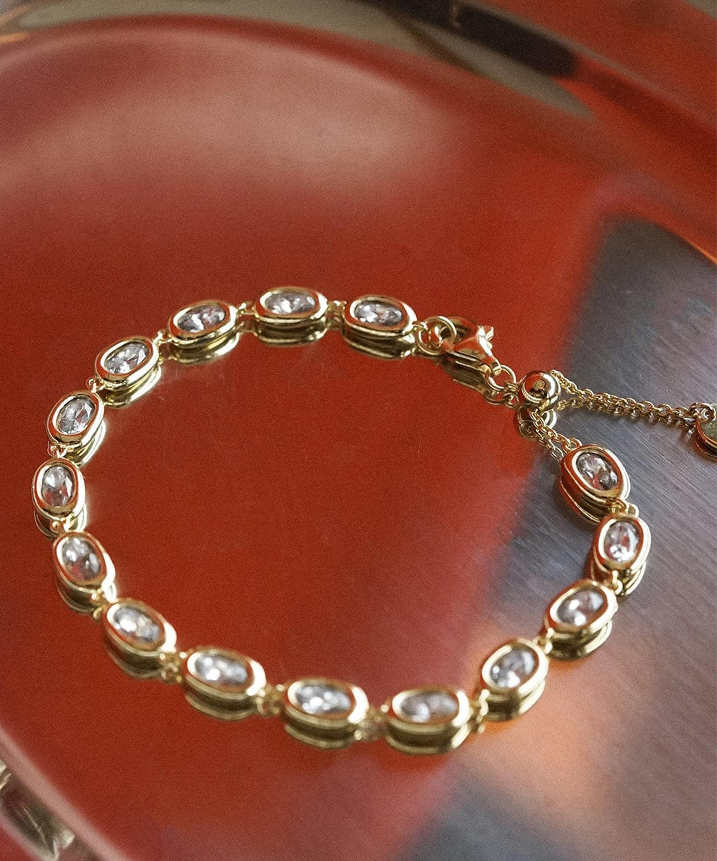 Daisy London - 18ct Gold-Plated Este&eacute; Lalonde Sapphire Tennis Bracelet image number 3